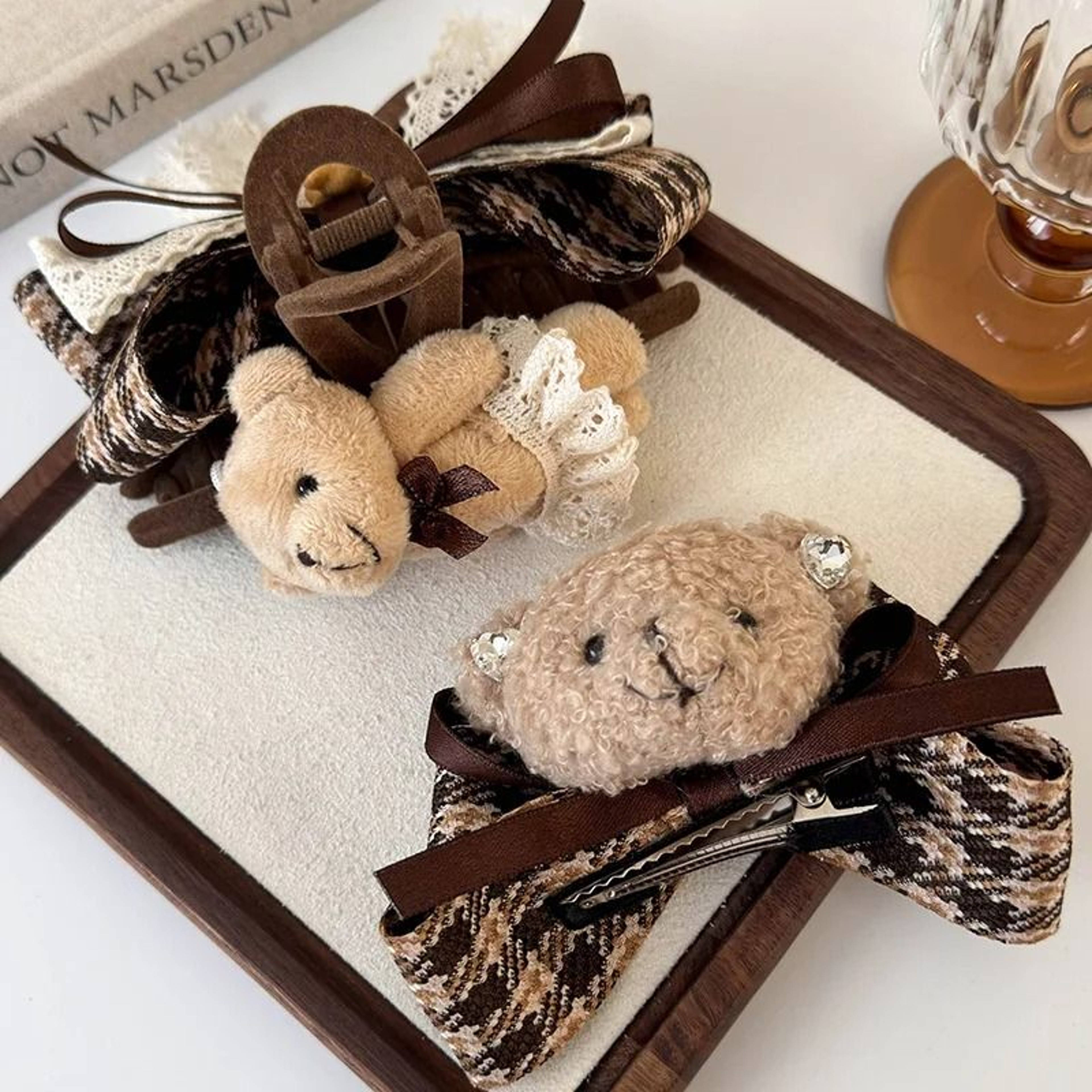 Teddy Bear Checkered Bow Hair Accessory  HighPerformance AutumnWinter Fabric Shark Clip 3