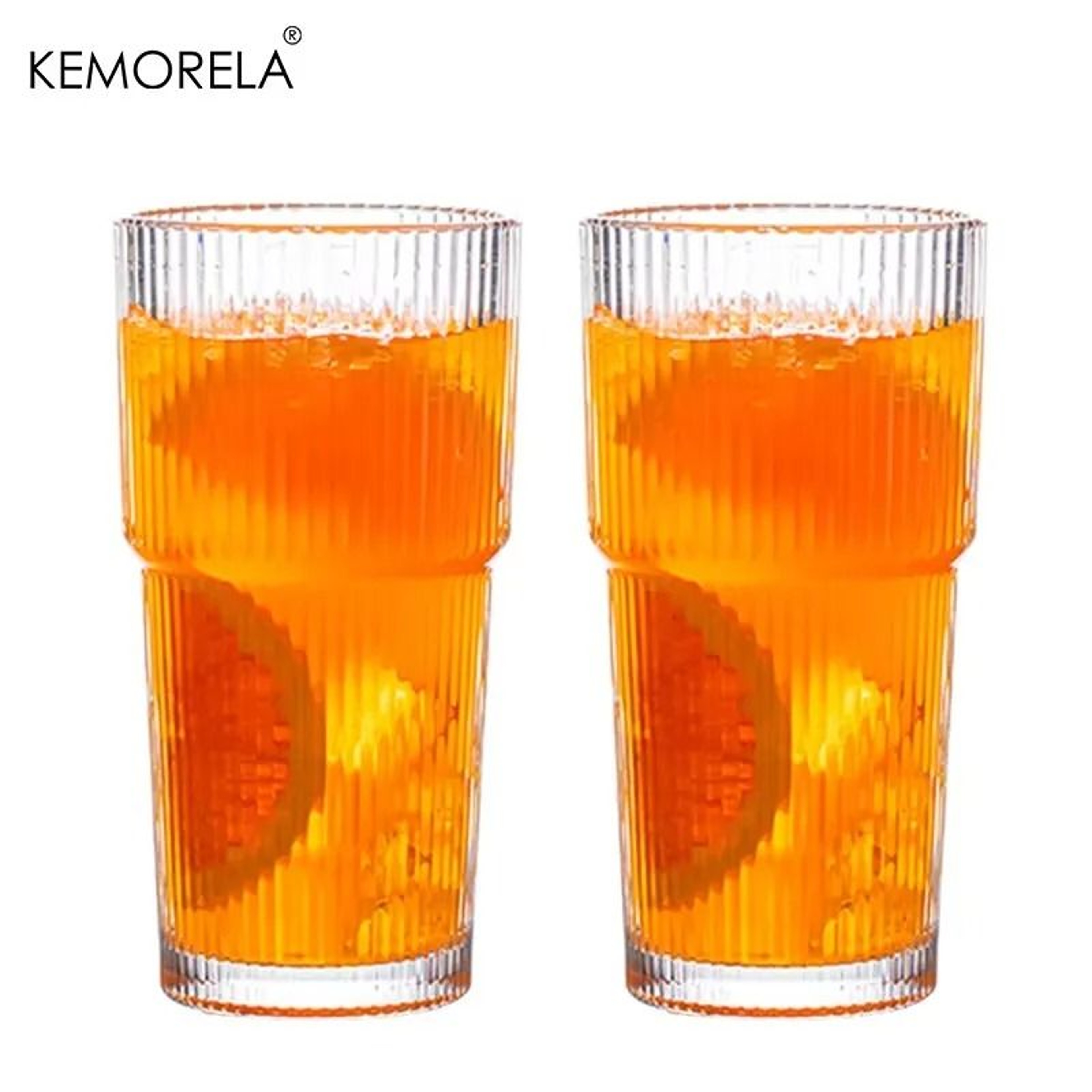 KEMORELA Ribbed Glass Tumbler  HighPerformance 590ML Large Capacity Drinking Glasses For Iced Coffe 6
