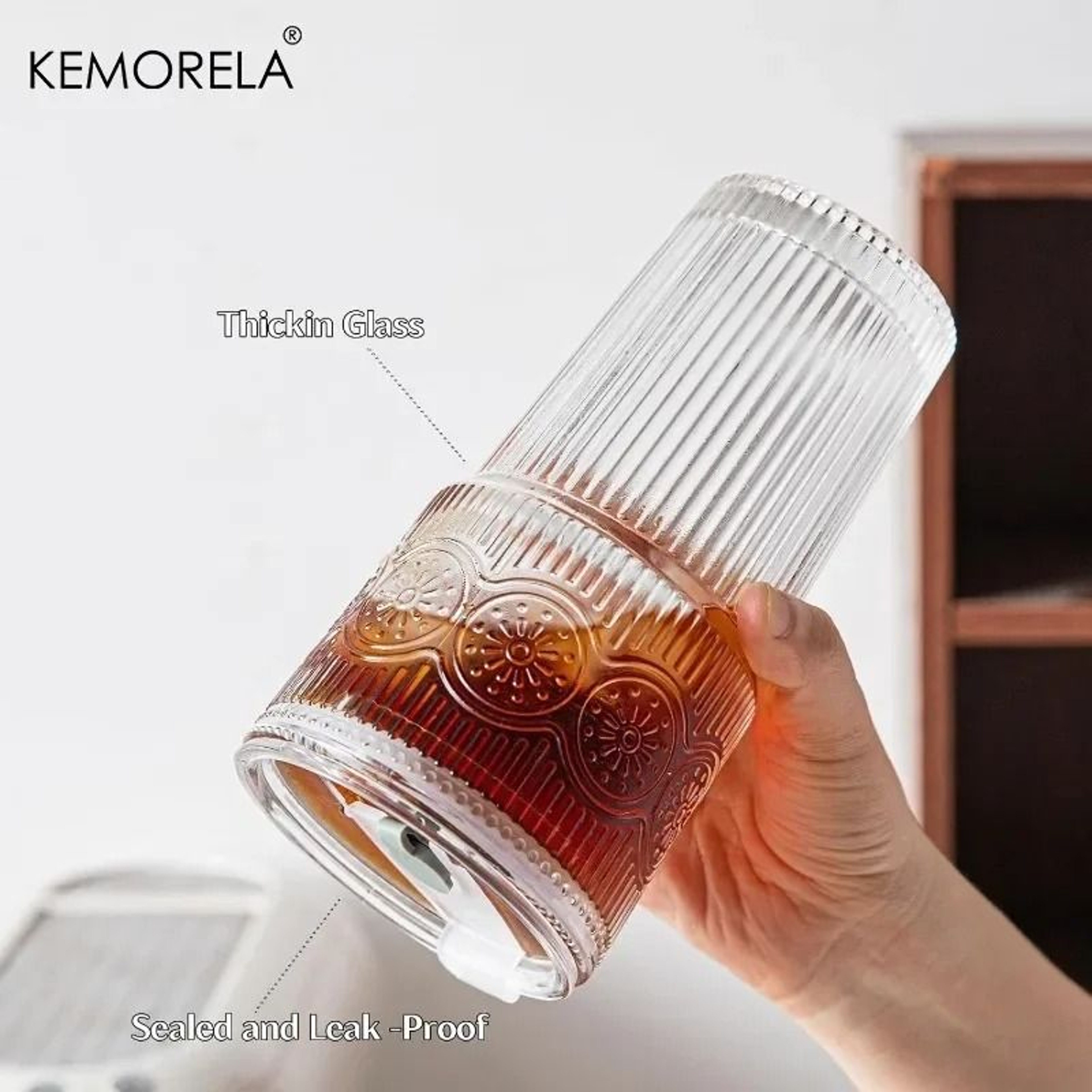 Floral Glass Tumbler  HighPerformance 600ML Drinking Cup With Lid  Straw 3