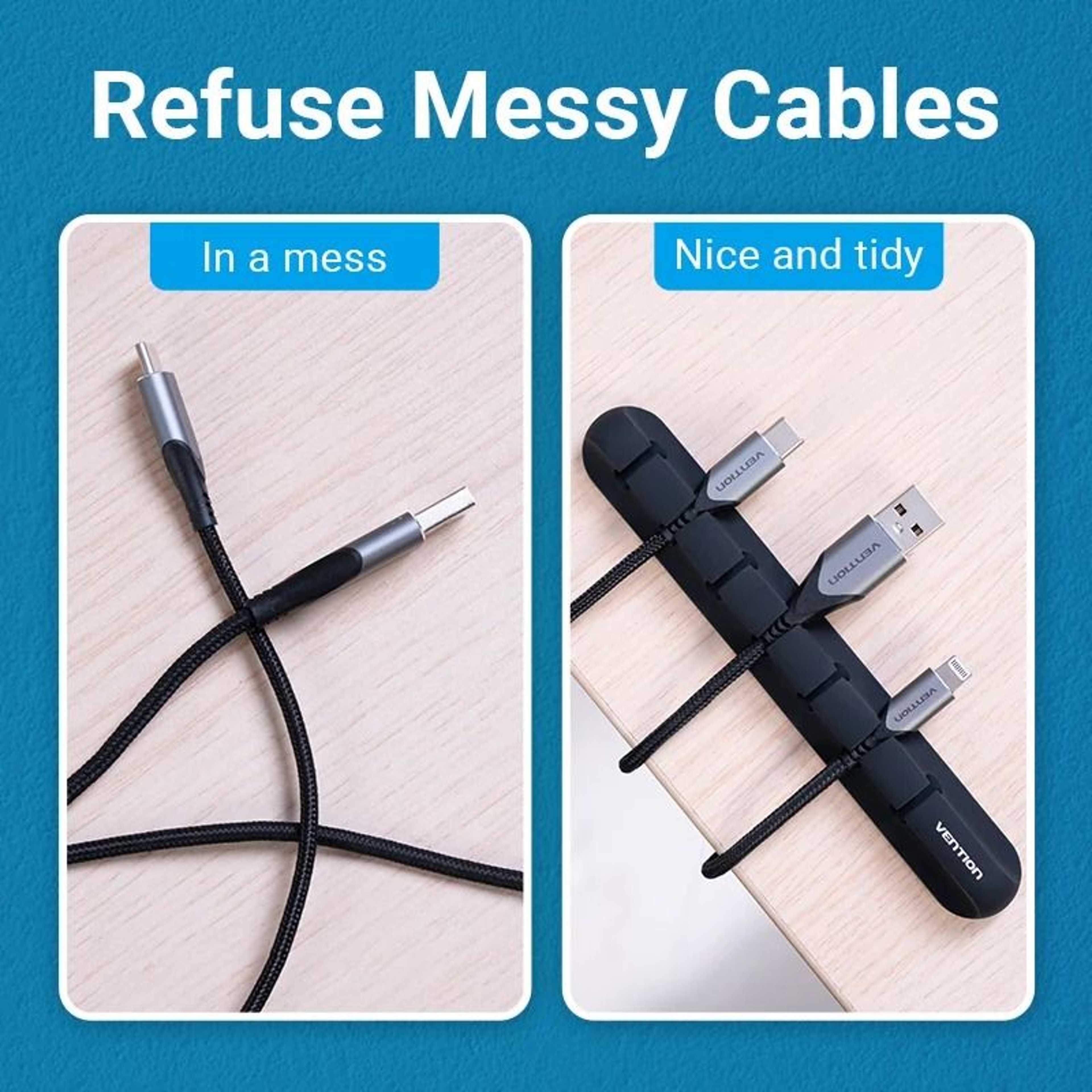 Vention Silicone Cable Organizer  HighPerformance Flexible Wire Winder  USB Management Clips 4