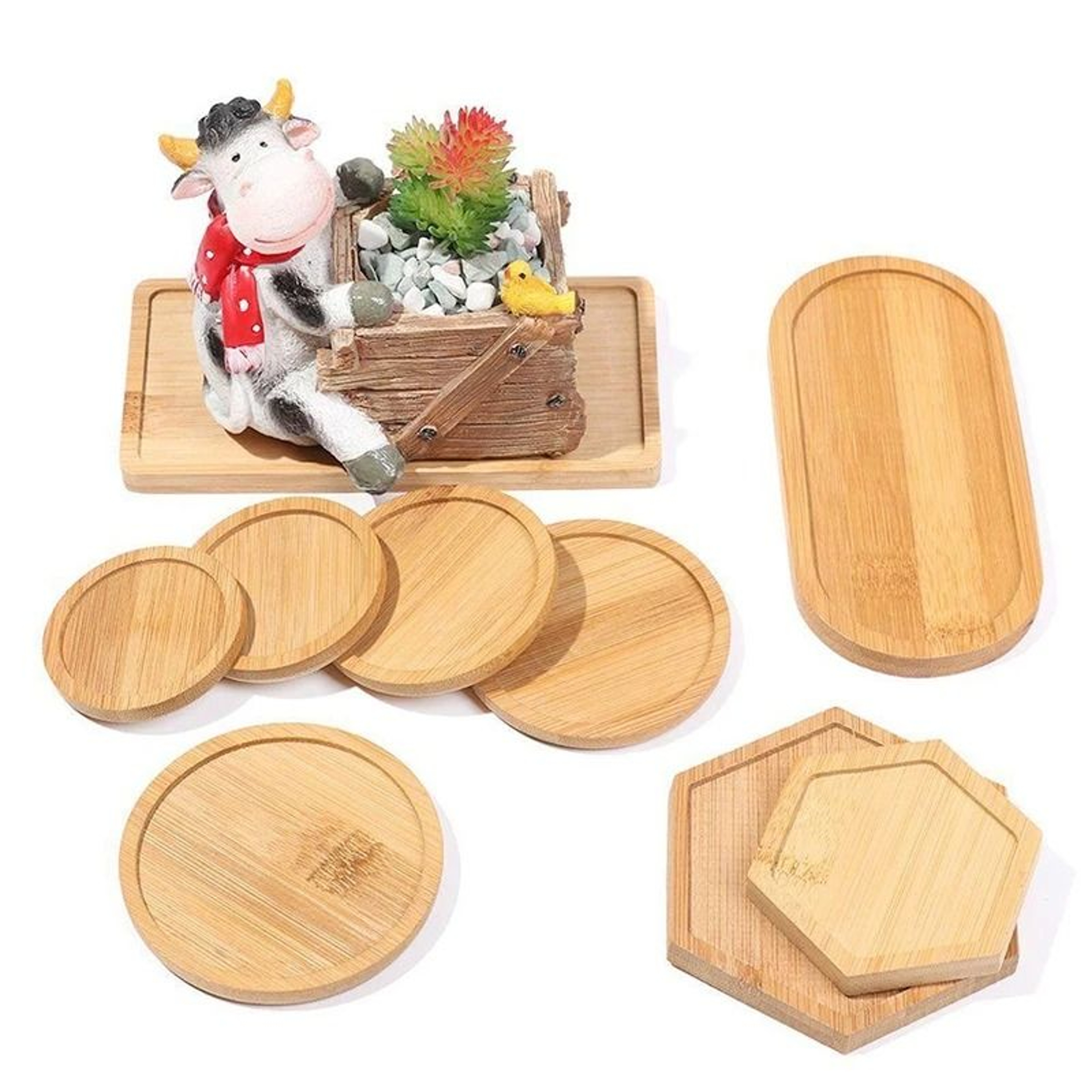 Mini Bamboo Decorative Tray  HighPerformance Creative Coffee Cup Mat  Wood Flower Pot Saucer 1