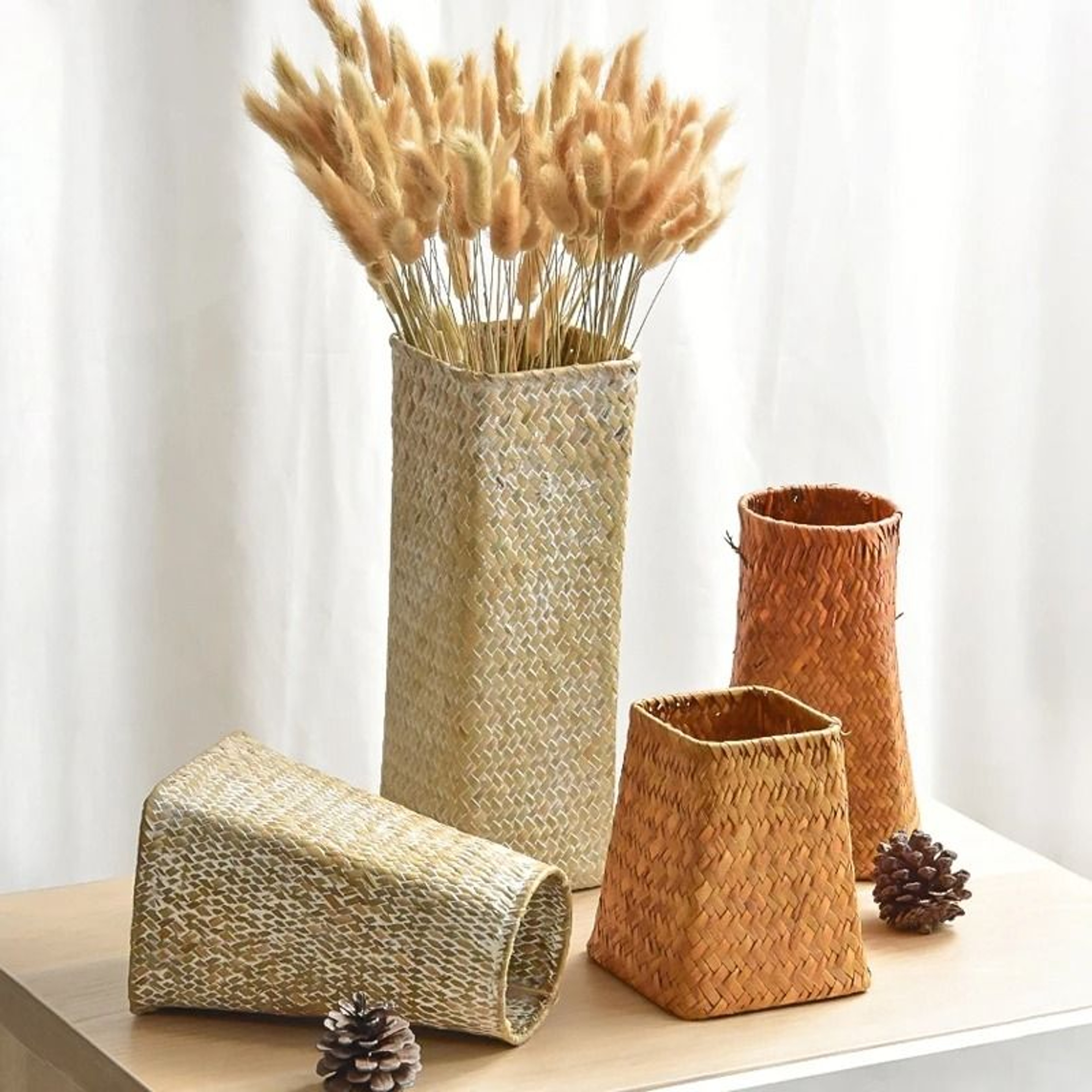 Natural Seaweed Weave Vase  HighPerformance Pastoral Rattan  Bamboo Floral Arrangement Basket 3