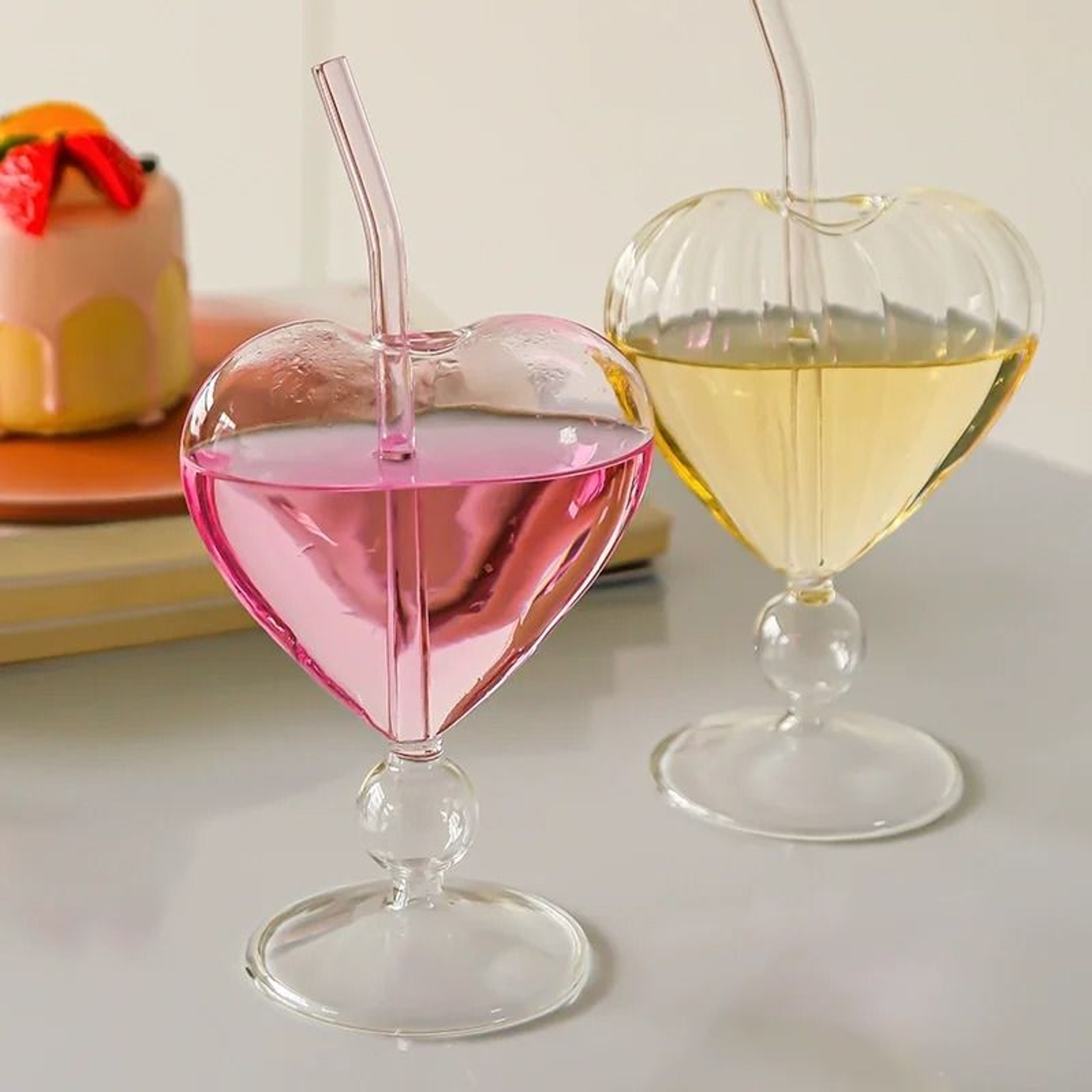 Ins Heart Shape Glass Mug  HighPerformance 220ml Juice  Cocktail Tumbler 0
