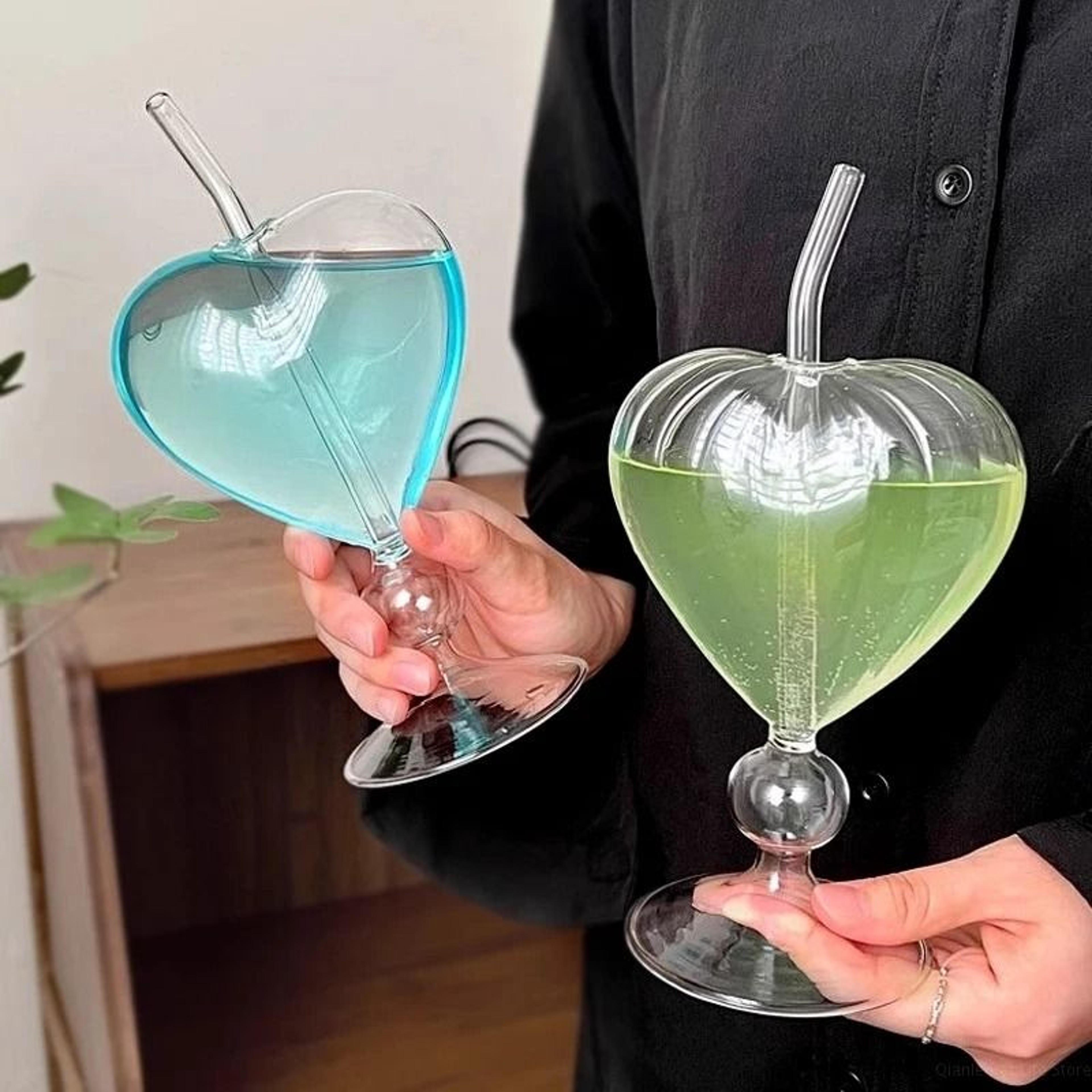 Ins Heart Shape Glass Mug  HighPerformance 220ml Juice  Cocktail Tumbler 2