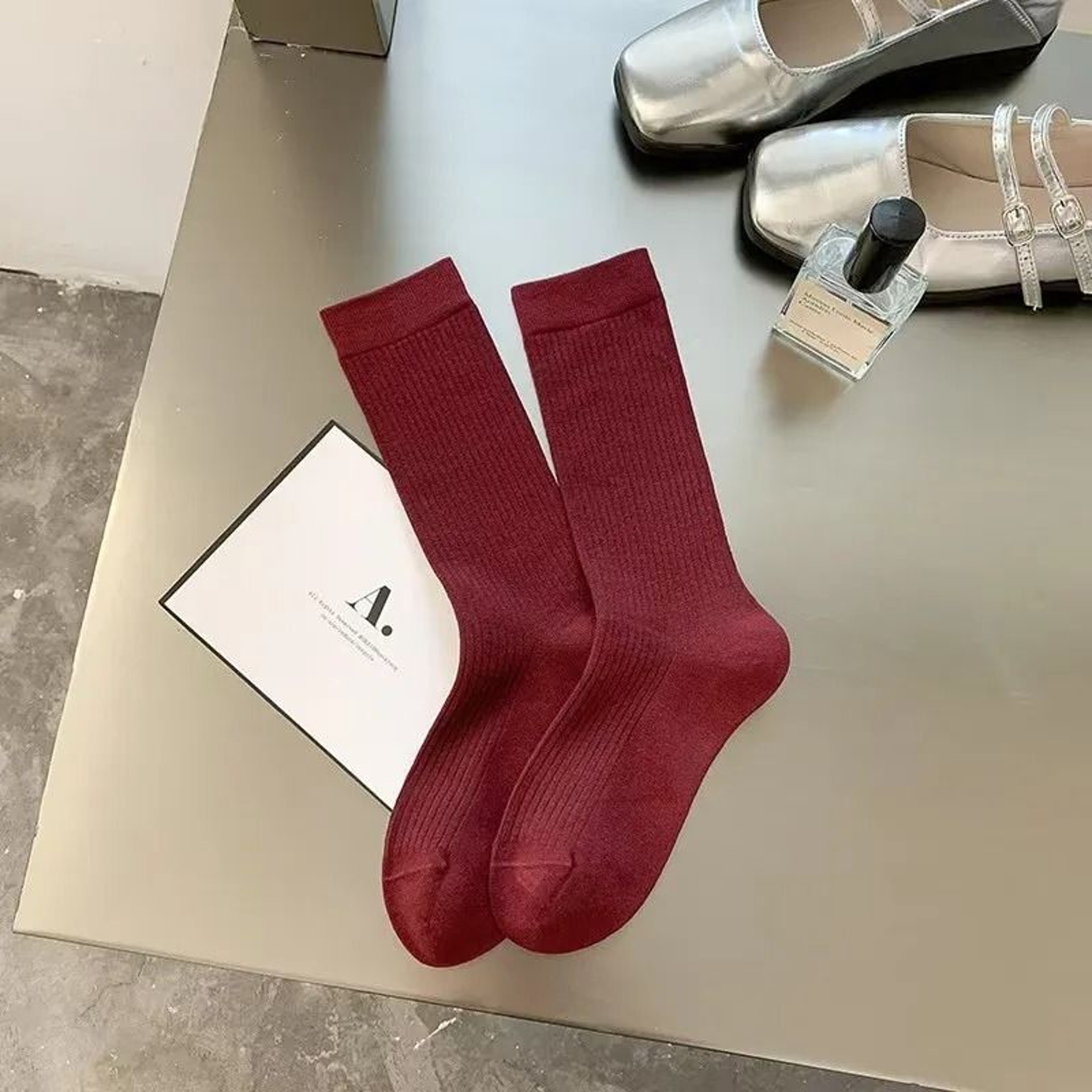 Trendy Striped Angola Red Pile Up Socks Thin Summer Ankle Socks JK Simple Stacked Socks 10