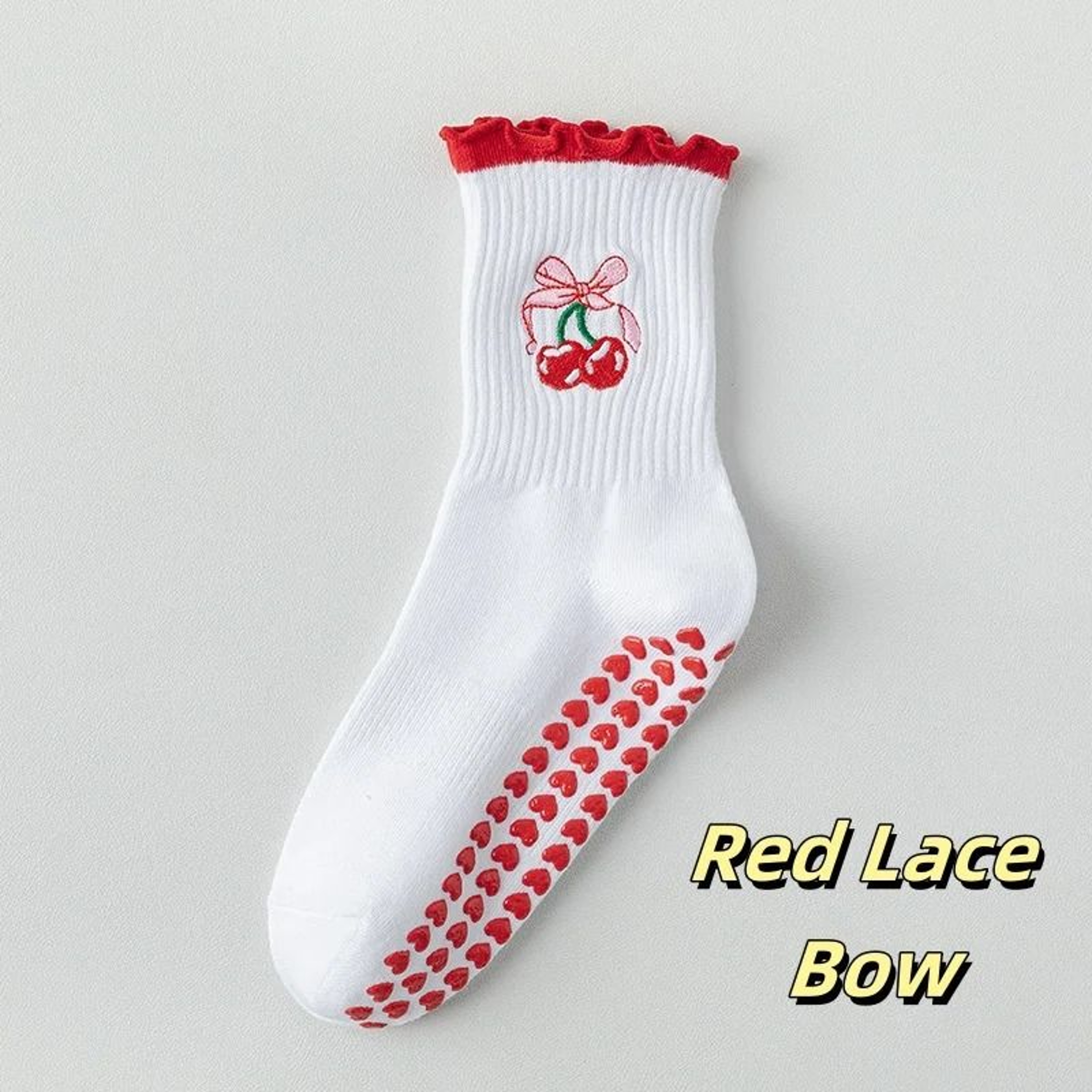 Knitted Embroidered Yoga Fitness Pilates Sports Socks Silicone Non Slip Bottom Women Middle Socks 12