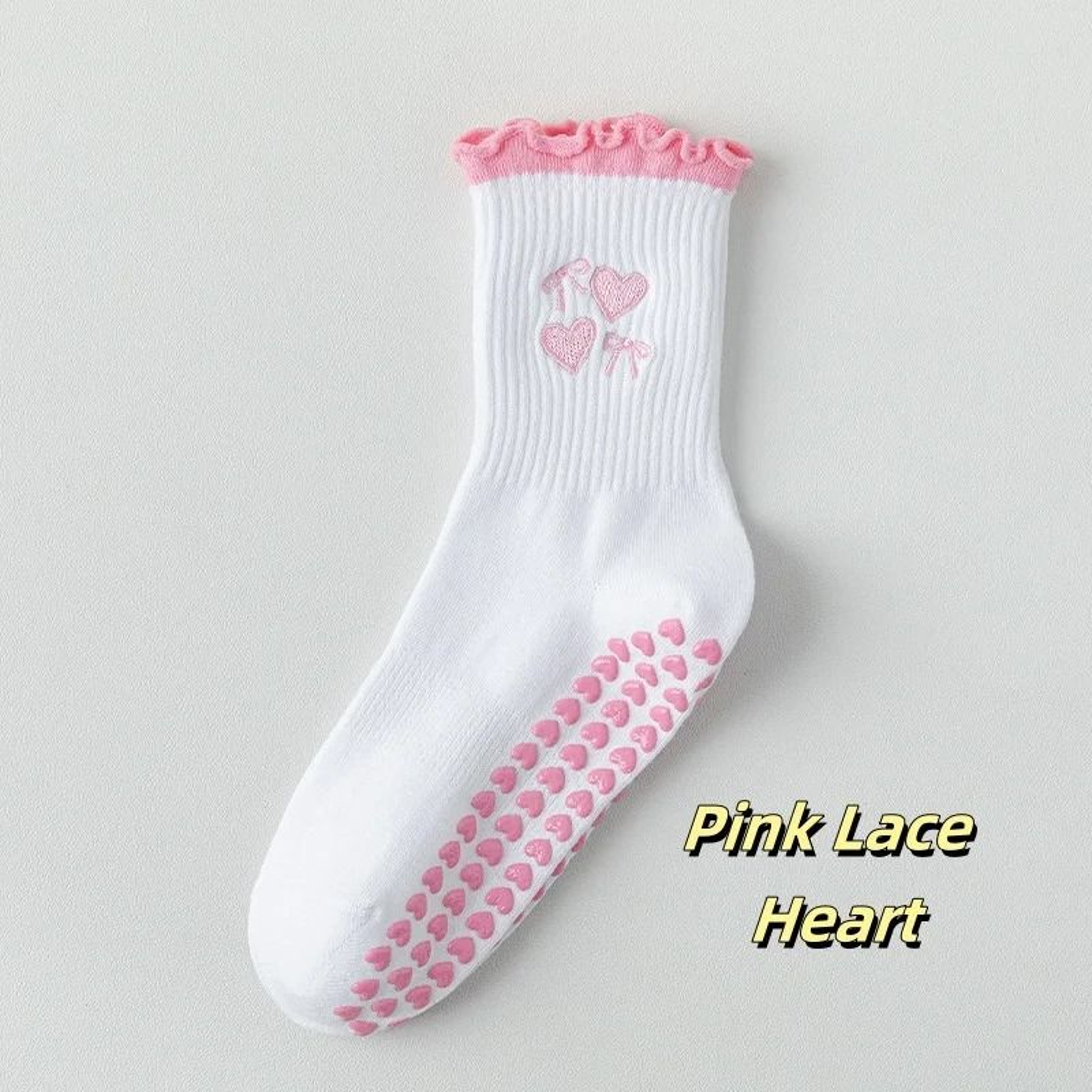 Knitted Embroidered Yoga Fitness Pilates Sports Socks Silicone Non Slip Bottom Women Middle Socks 14
