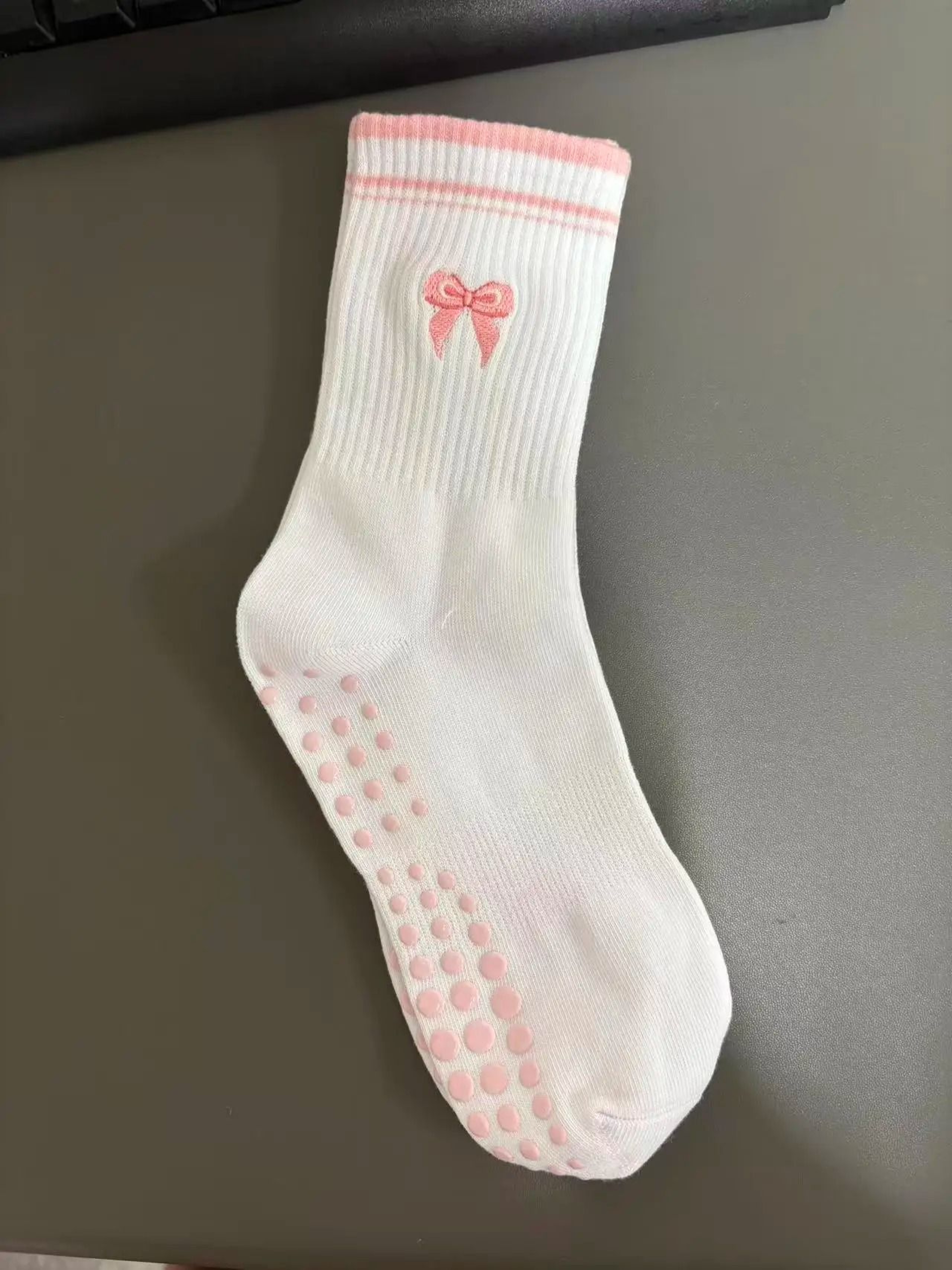Knitted Embroidered Yoga Fitness Pilates Sports Socks Silicone Non Slip Bottom Women Middle Socks 29