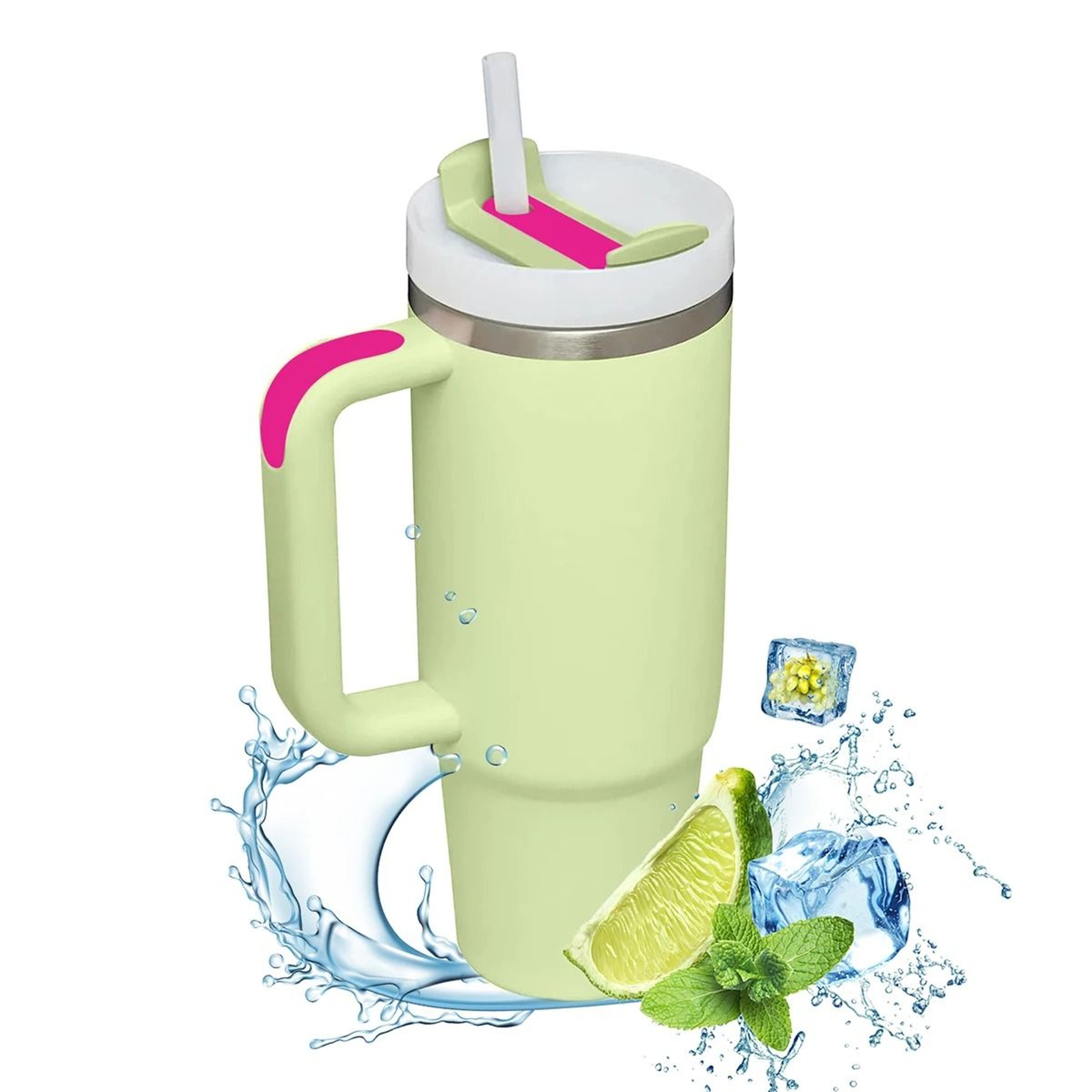 1200ml Insulated Tumbler With Handle Metal Stainless Steel Vacuum Portable Straw Cup Large Thermal  13