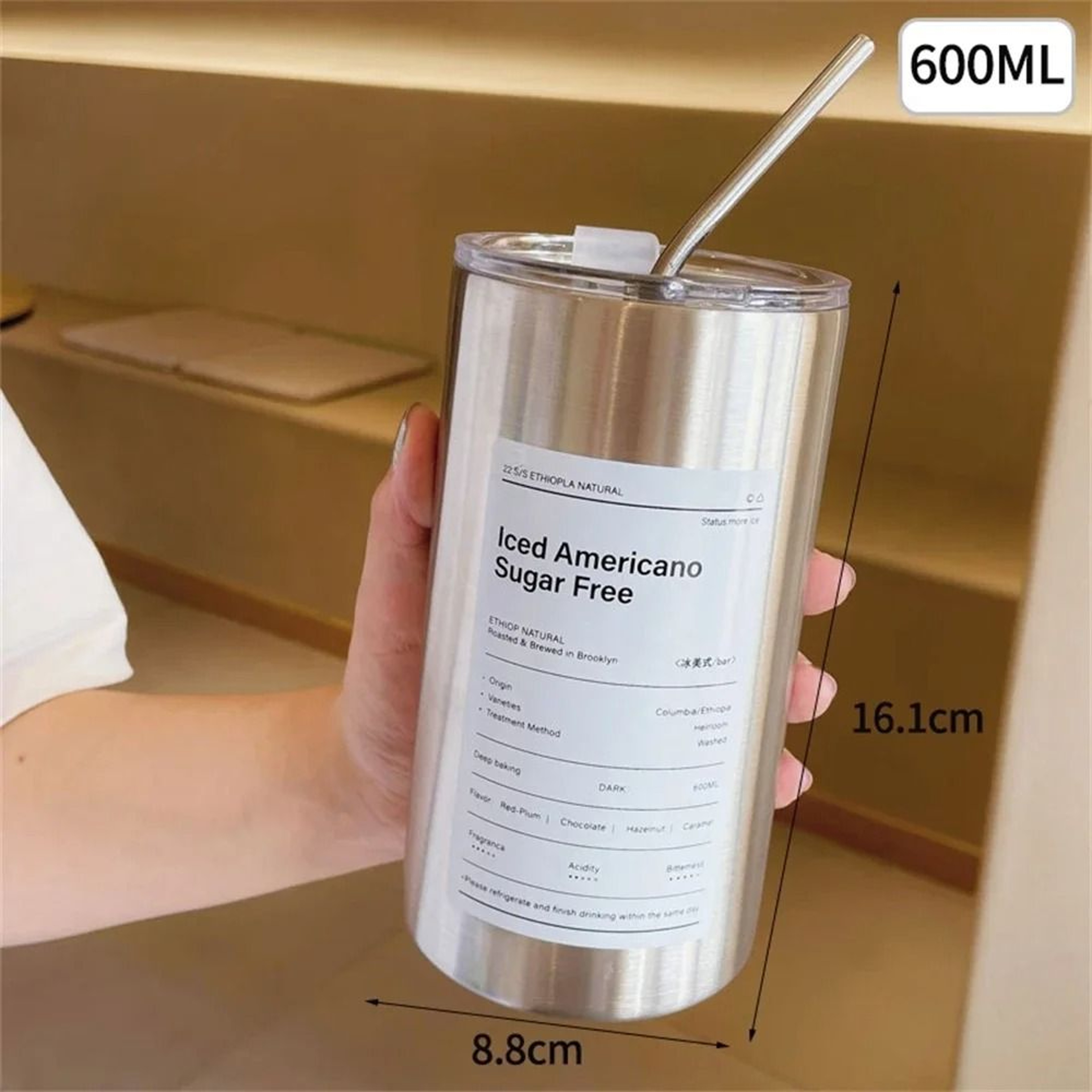 Portable 600ml Thermos Cup 304 Stainless Steel Coffee Mug LeakProof Water Bottle With Straw 6