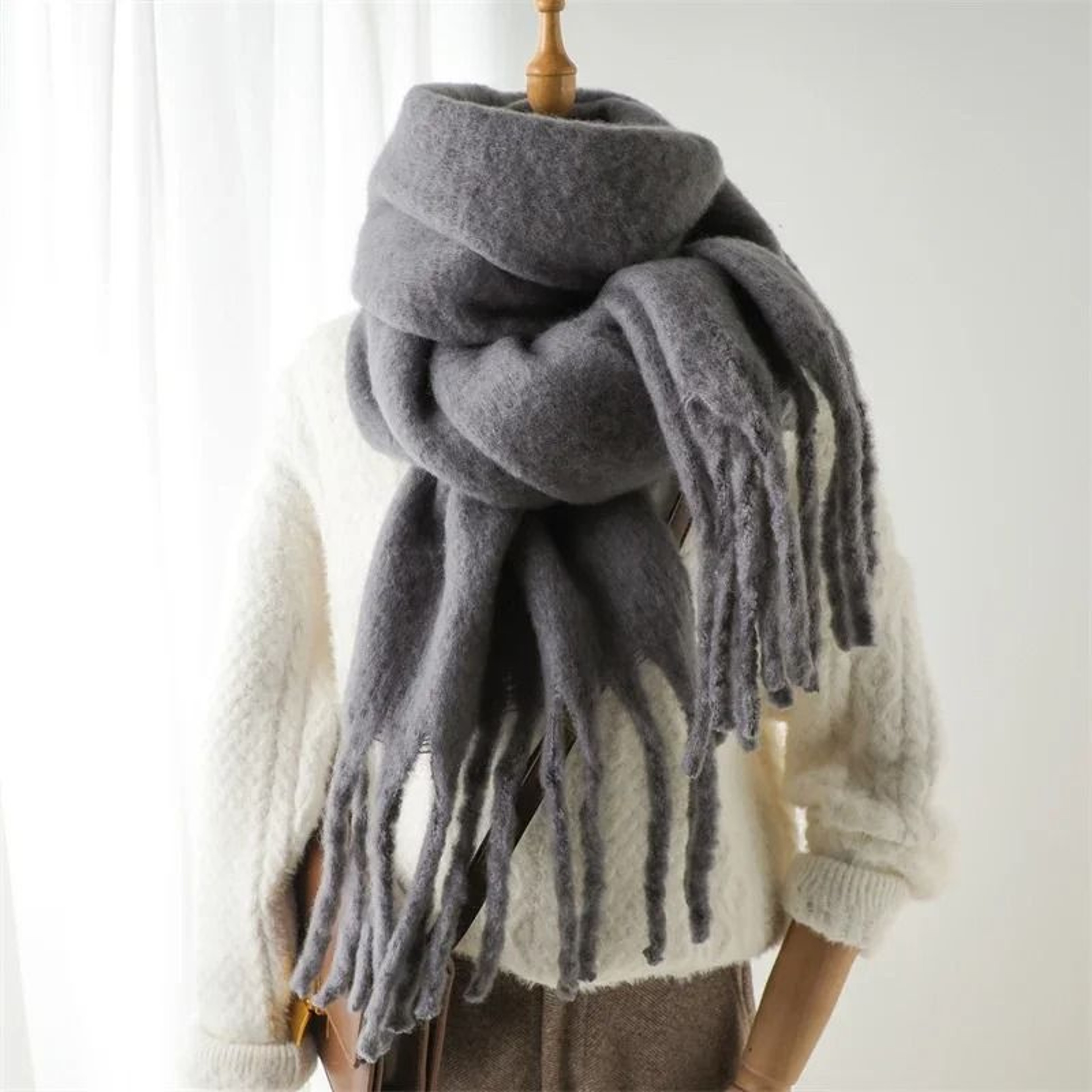 Winter Scarf For Women Cashmere Warm Solid Pashmina Blanket Wraps Female Thick Soft Big Tassel Shaw 10