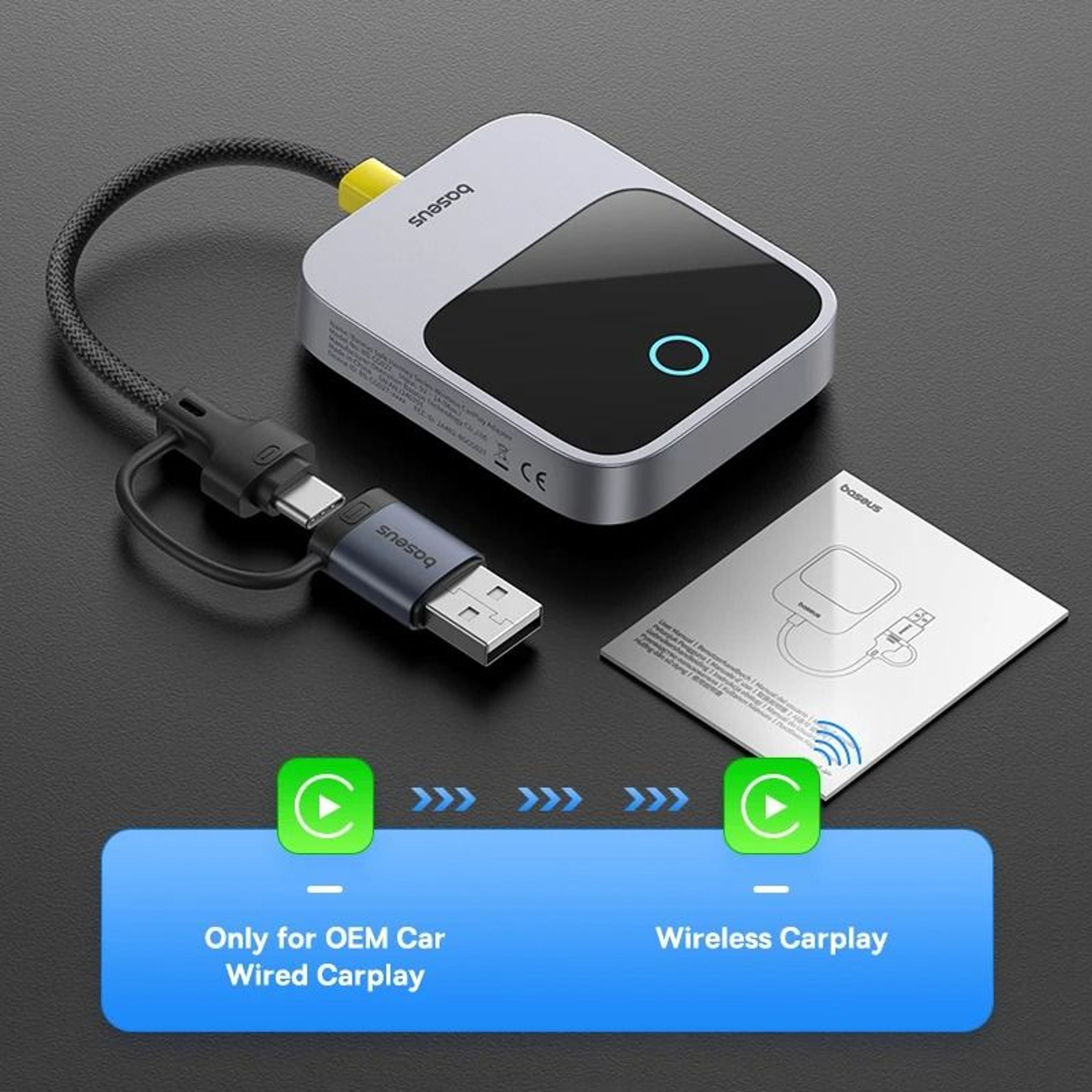 Baseus Wireless CarPlay Adapter  Wired To Wireless Plug  Play Bluetooth Smart Auto Connect System 6