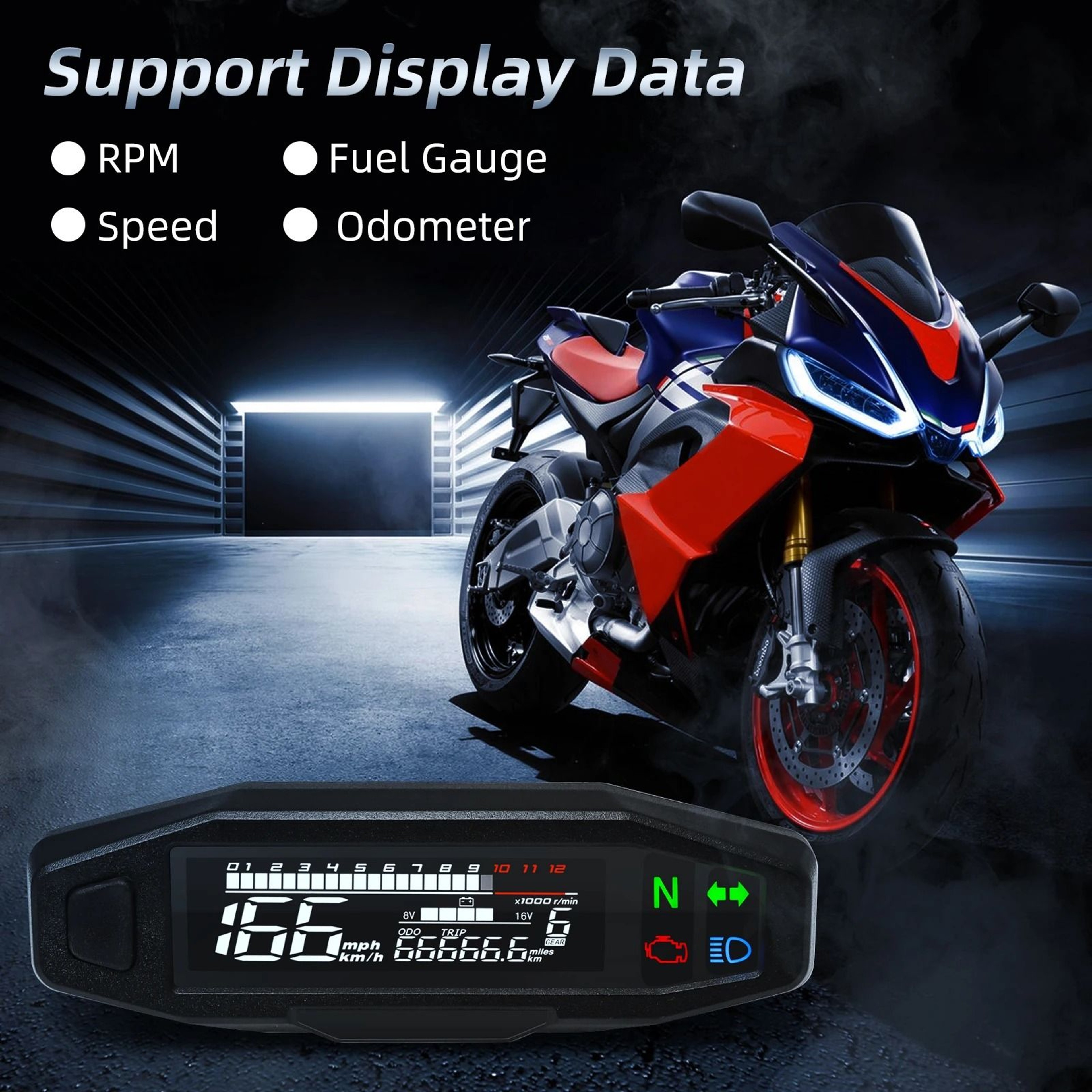 Universal Digital Motorcycle Speedometer  Waterproof Dashboard Instrument With Tachometer  Oil Gaug 2