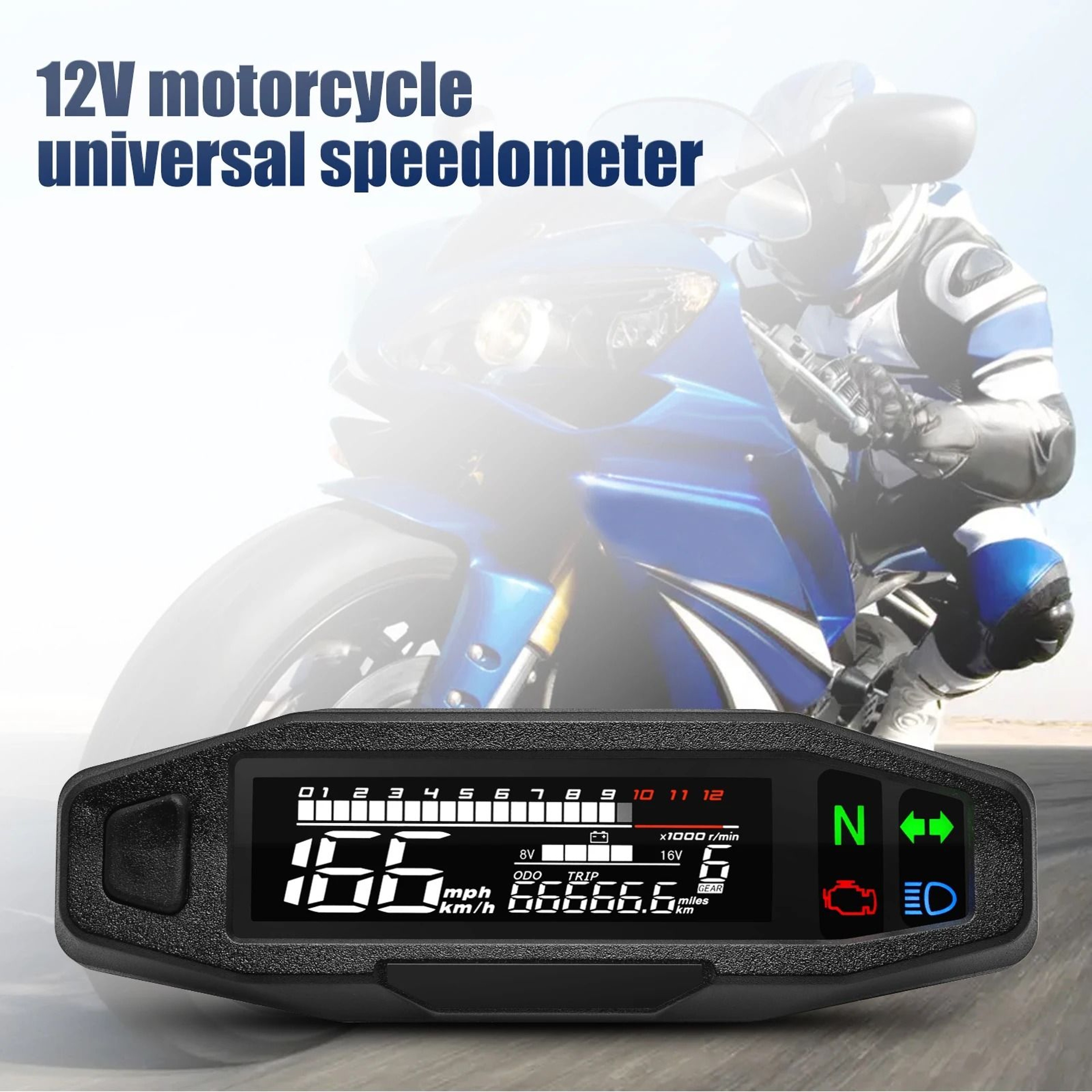 Universal Digital Motorcycle Speedometer  Waterproof Dashboard Instrument With Tachometer  Oil Gaug 5