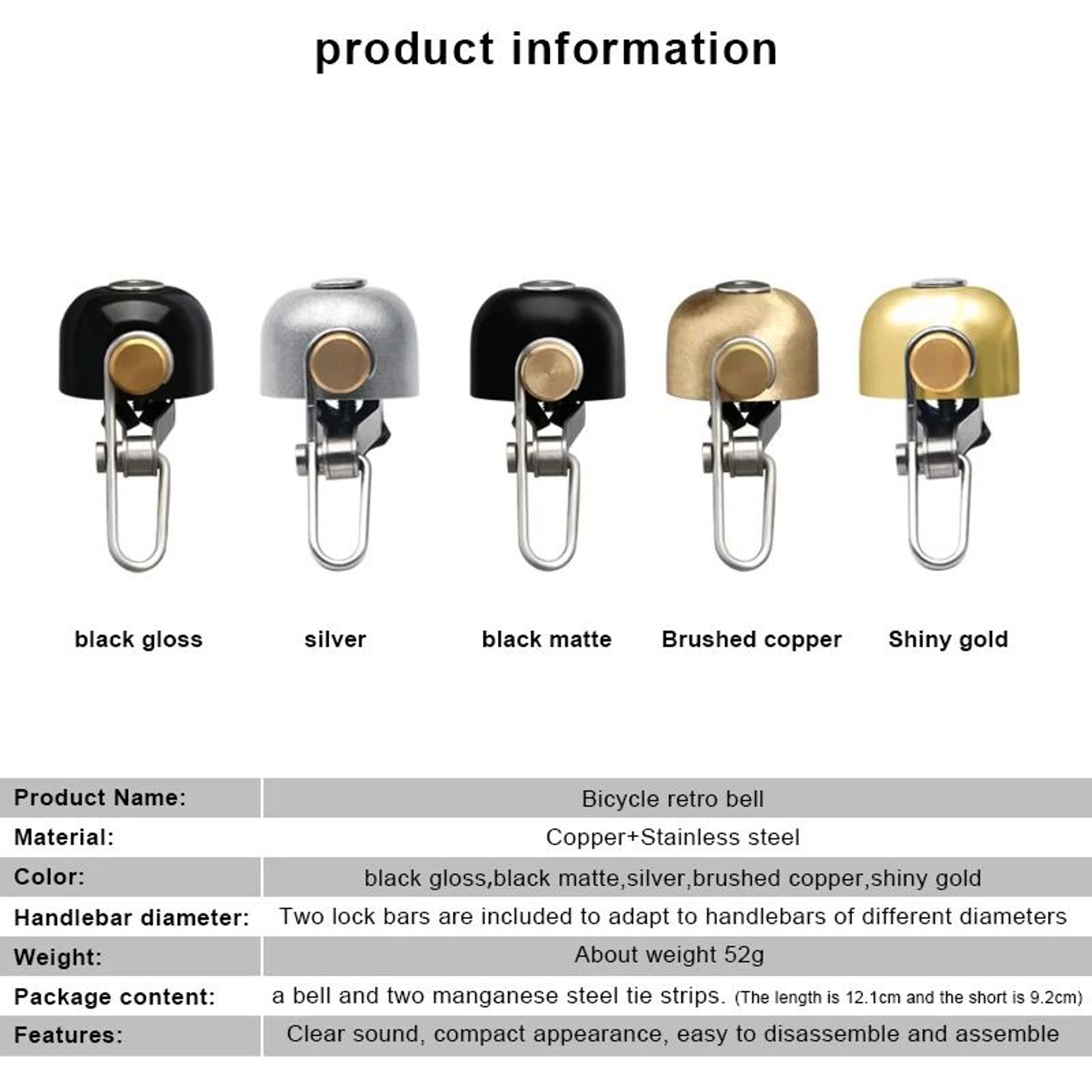 Retro Classical Bicycle Bell  Clear Loud Sound Copper  Steel Handlebar Ring For MTB  Road Bikes 1