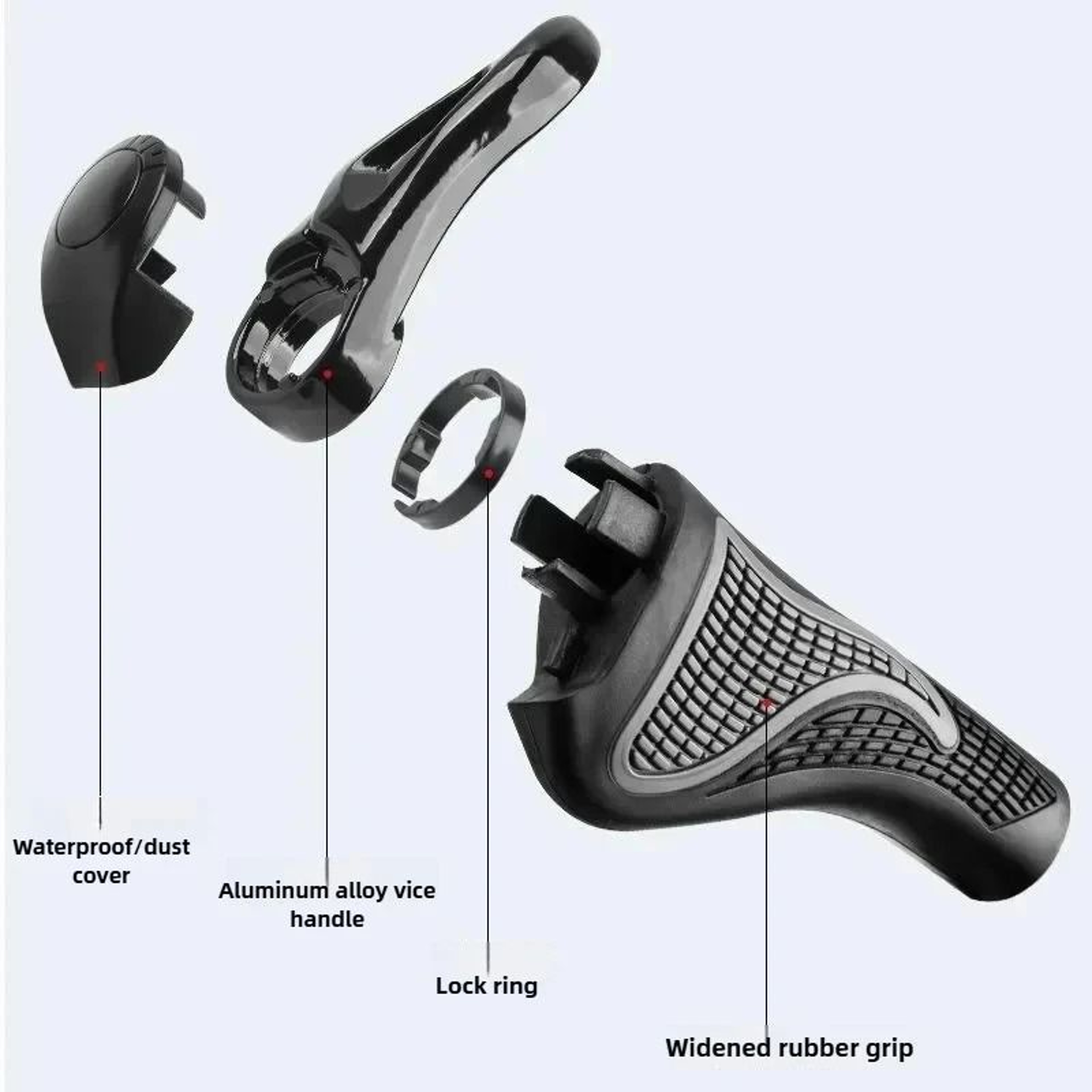 Ergonomic ShockAbsorbing Mountain Bike Grips  AntiSlip Rubber Horn Grips With Bilateral Locking Sys 3