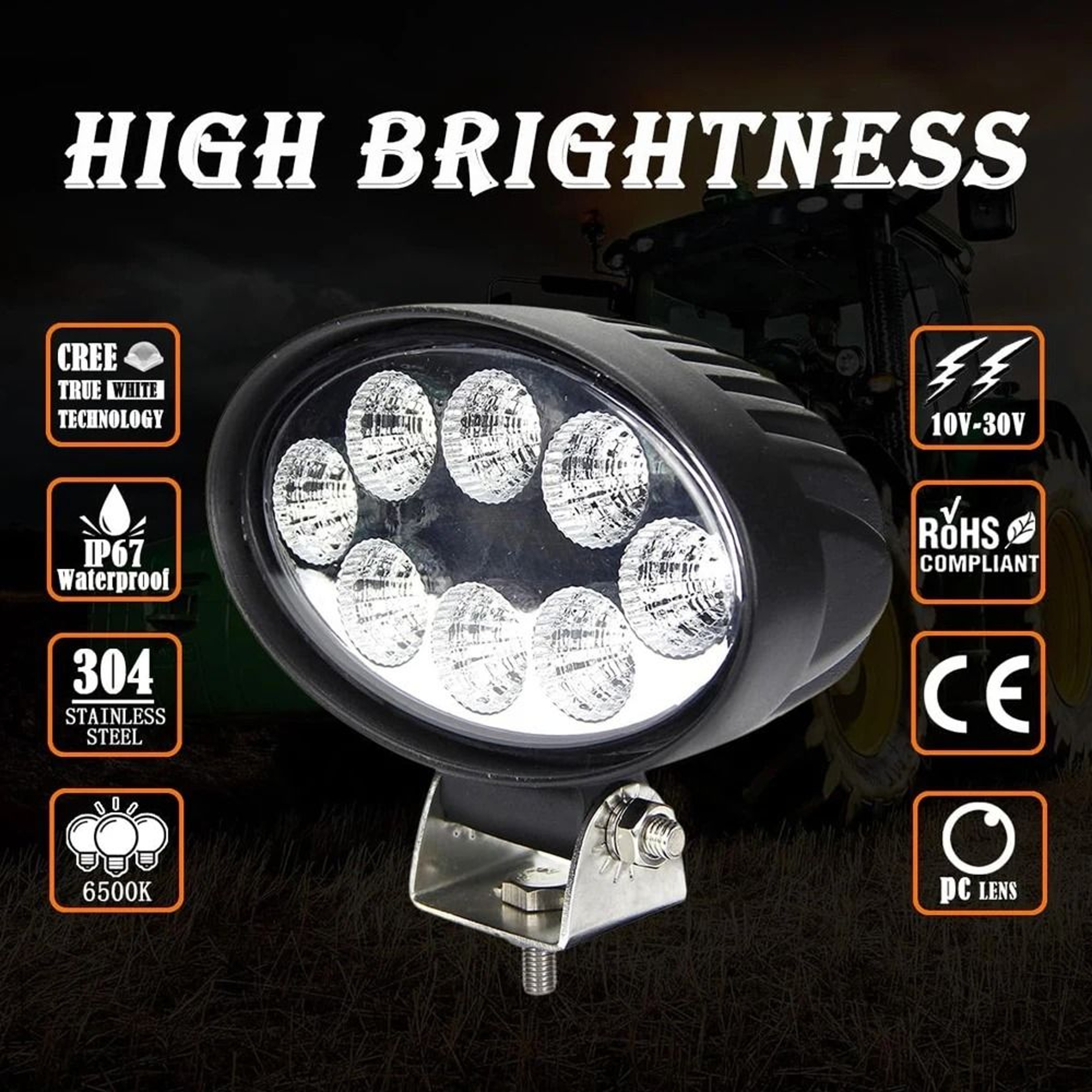 Oval LED Tractor Headlight  Work Light  HighIntensity Flood Lamp For John Deere Kubota  Farm Equipm 4