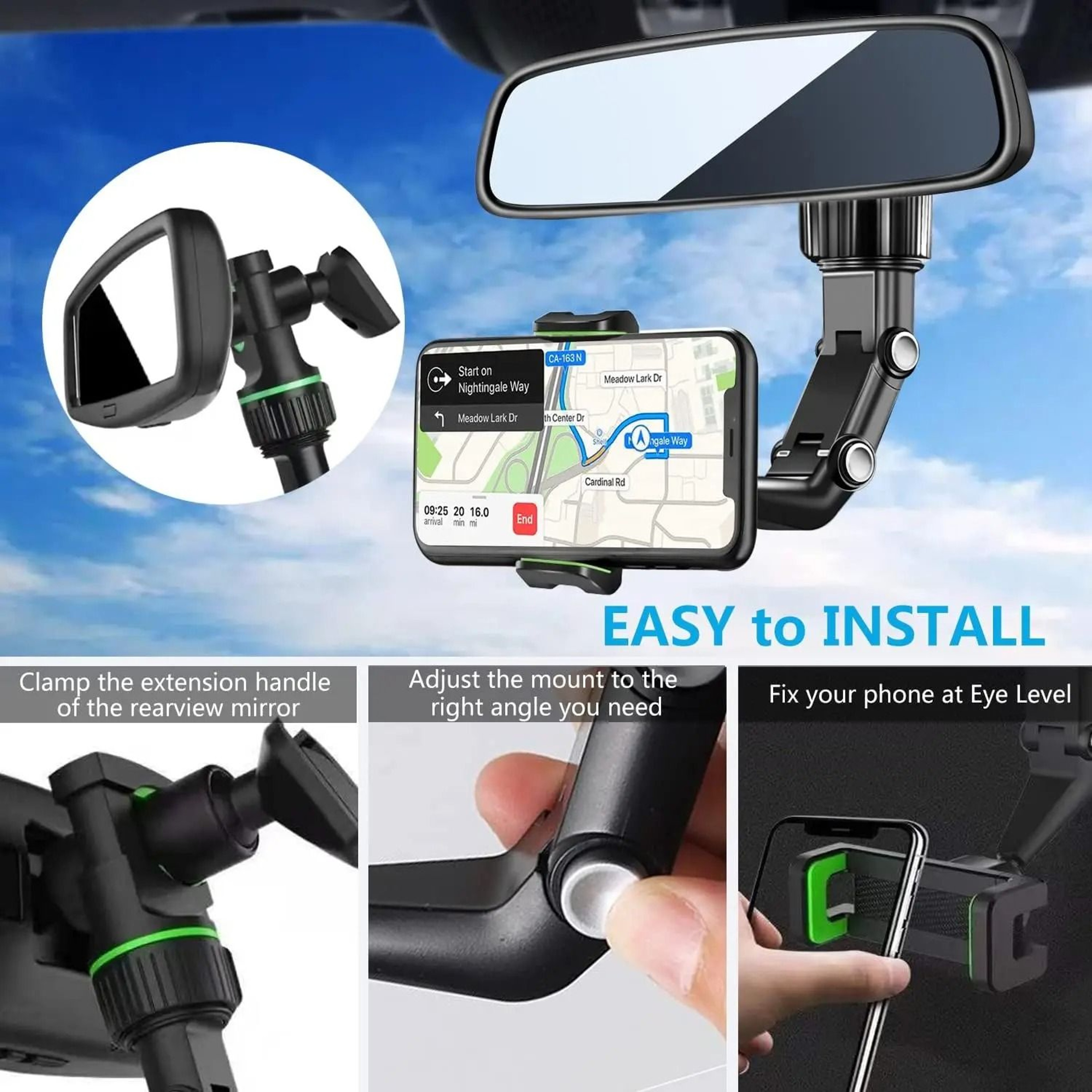 360 Rotatable Rearview Mirror Phone Holder  Retractable Multifunctional Car Mount For All Vehicles 4