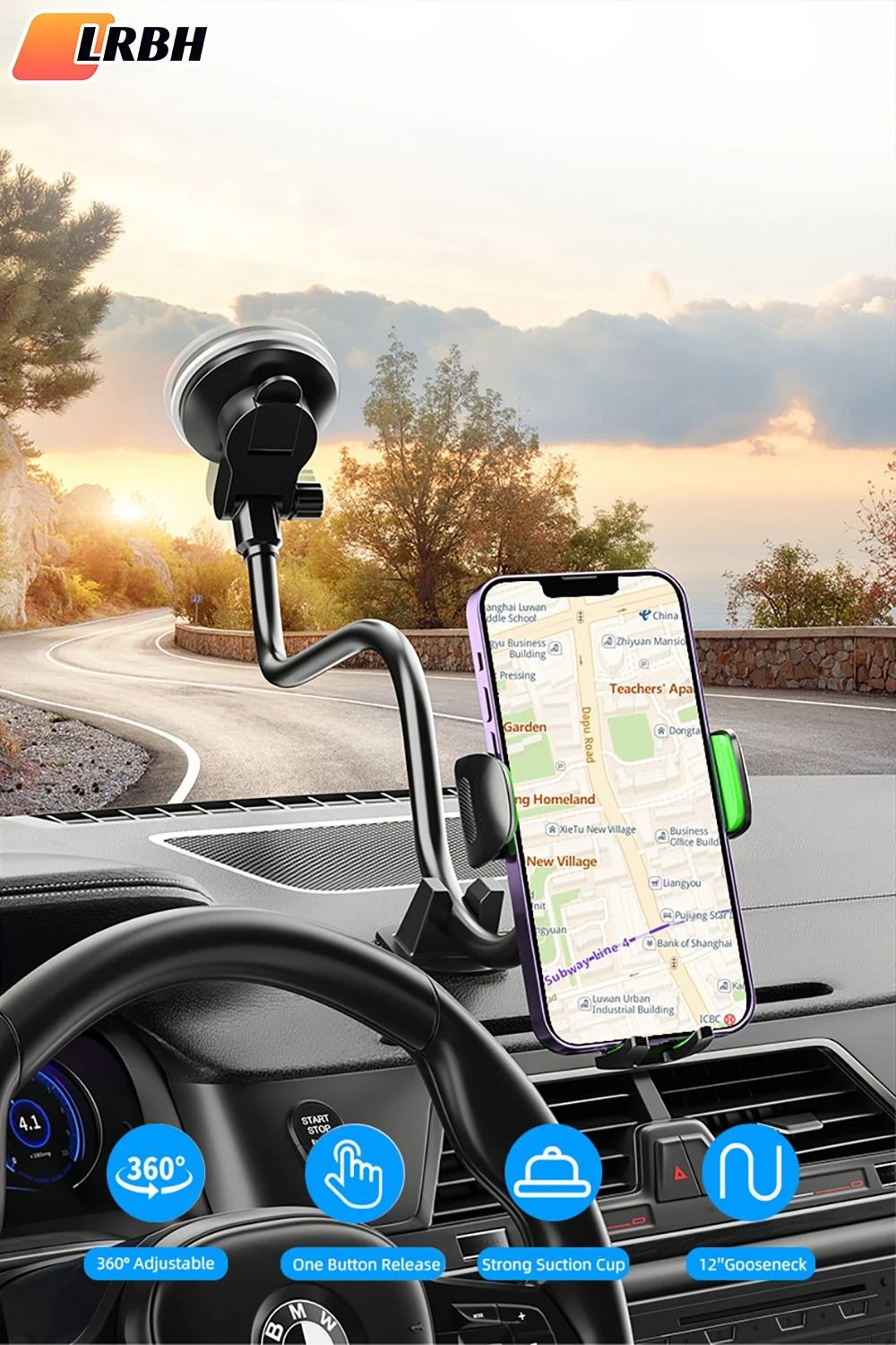 HighIntensity LongArm Suction Cup Car Phone Holder  Universal Windshield  Dashboard Mount For Truck 0