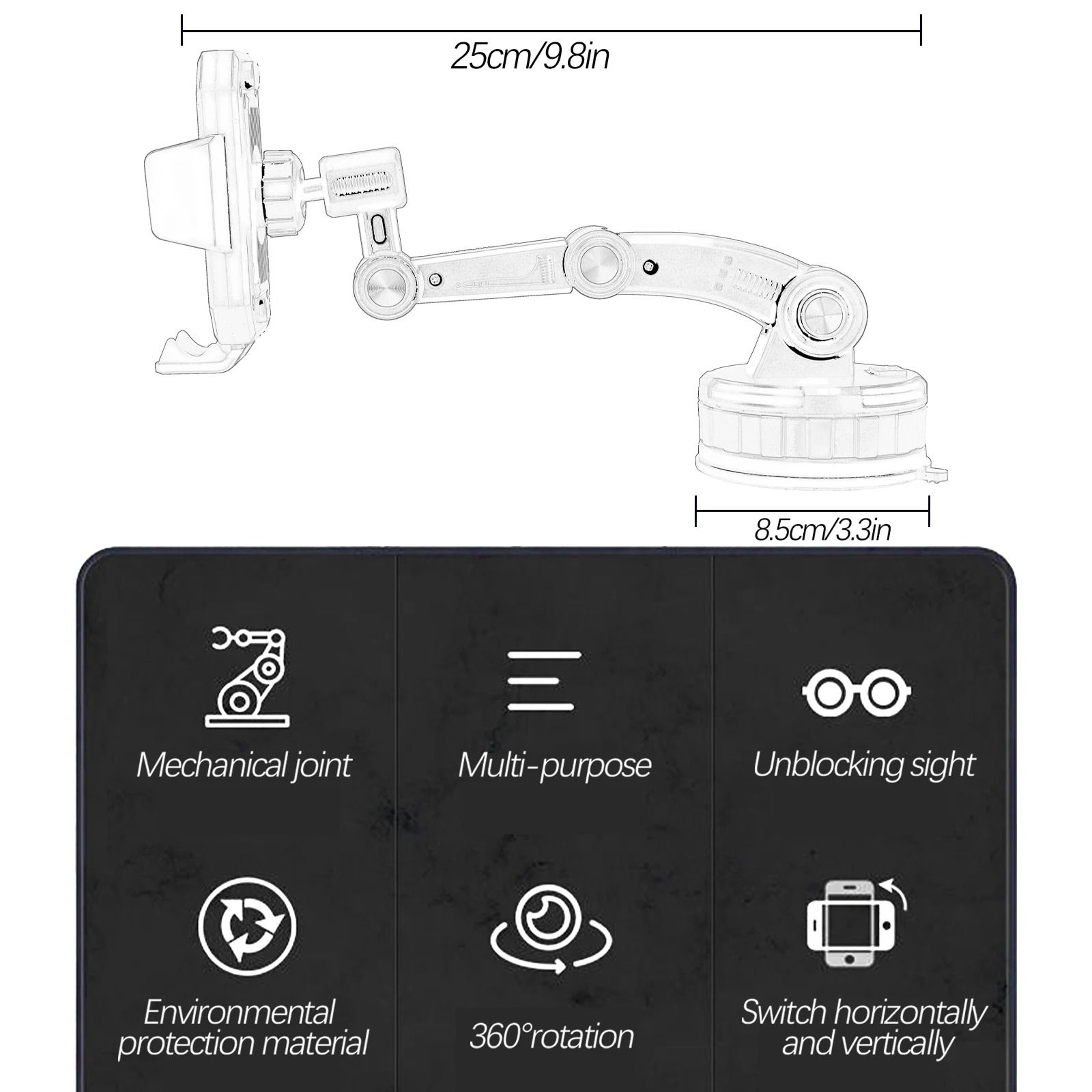 360 Rotation Universal HighIntensity Car Mount  Mechanical Joint Suction Holder For Windshield  Das 3