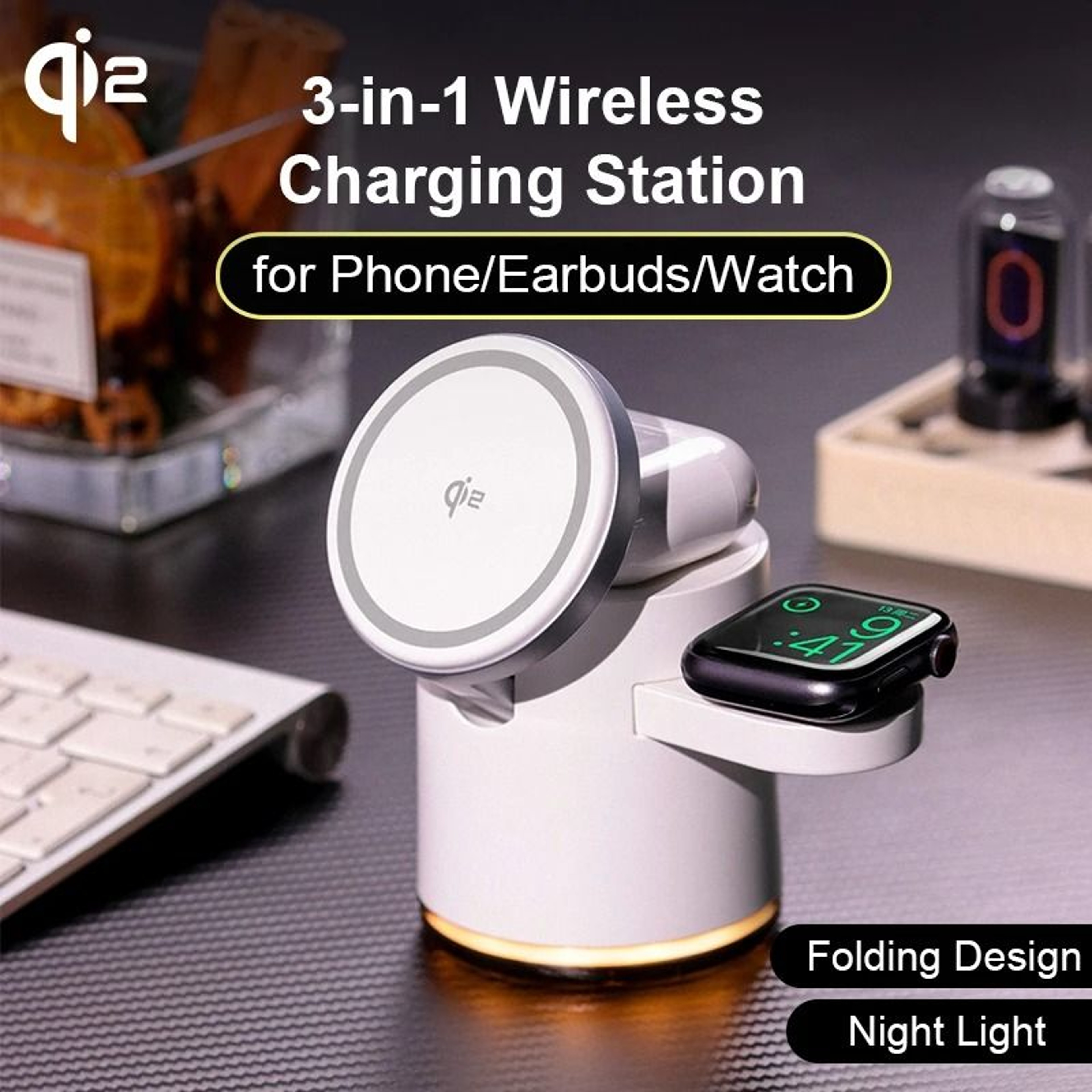 Qi2 Certified 3in1 Fast Wireless Charging Station  Foldable Magnetic Dock For IPhone 16  Apple Watc 0