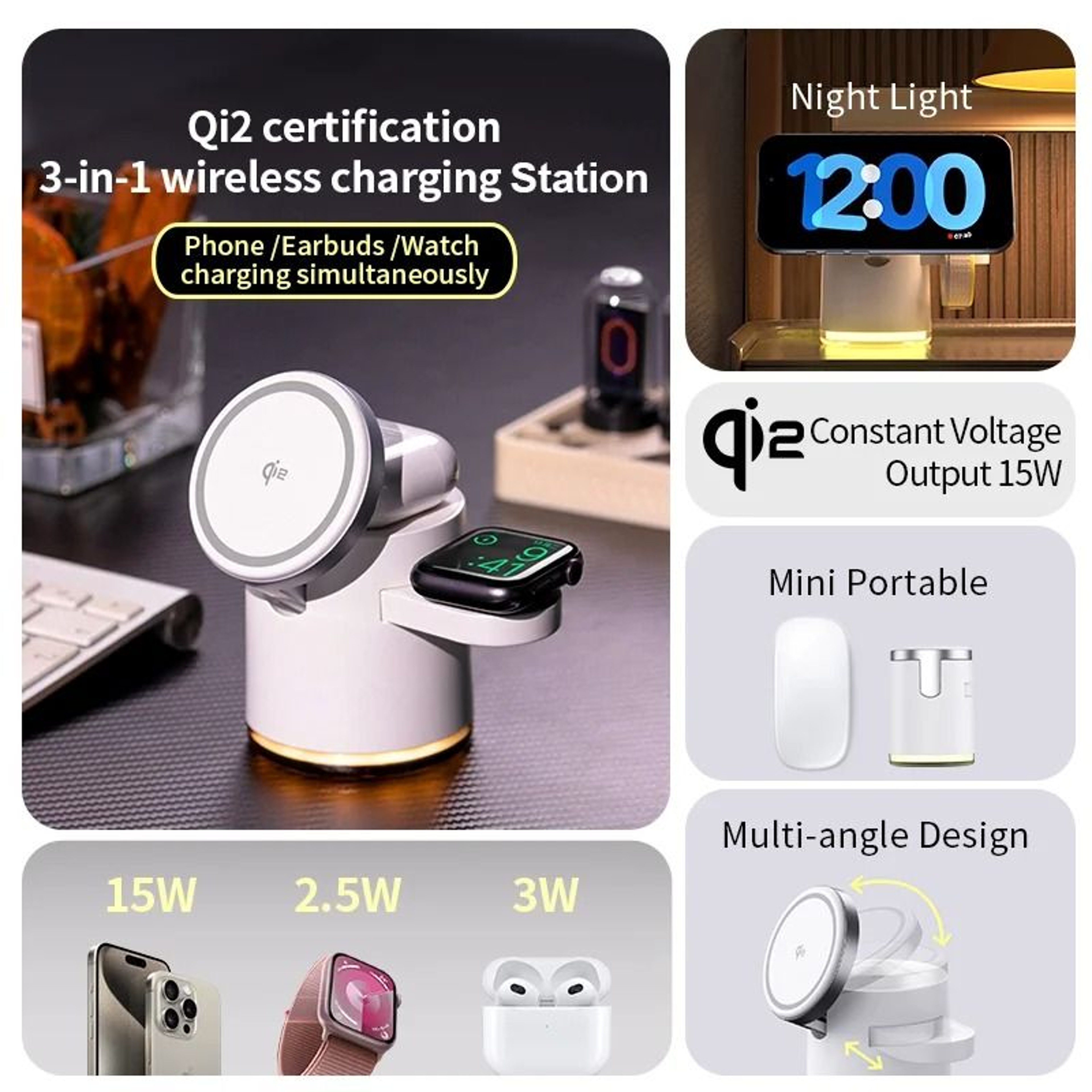 Qi2 Certified 3in1 Fast Wireless Charging Station  Foldable Magnetic Dock For IPhone 16  Apple Watc 1