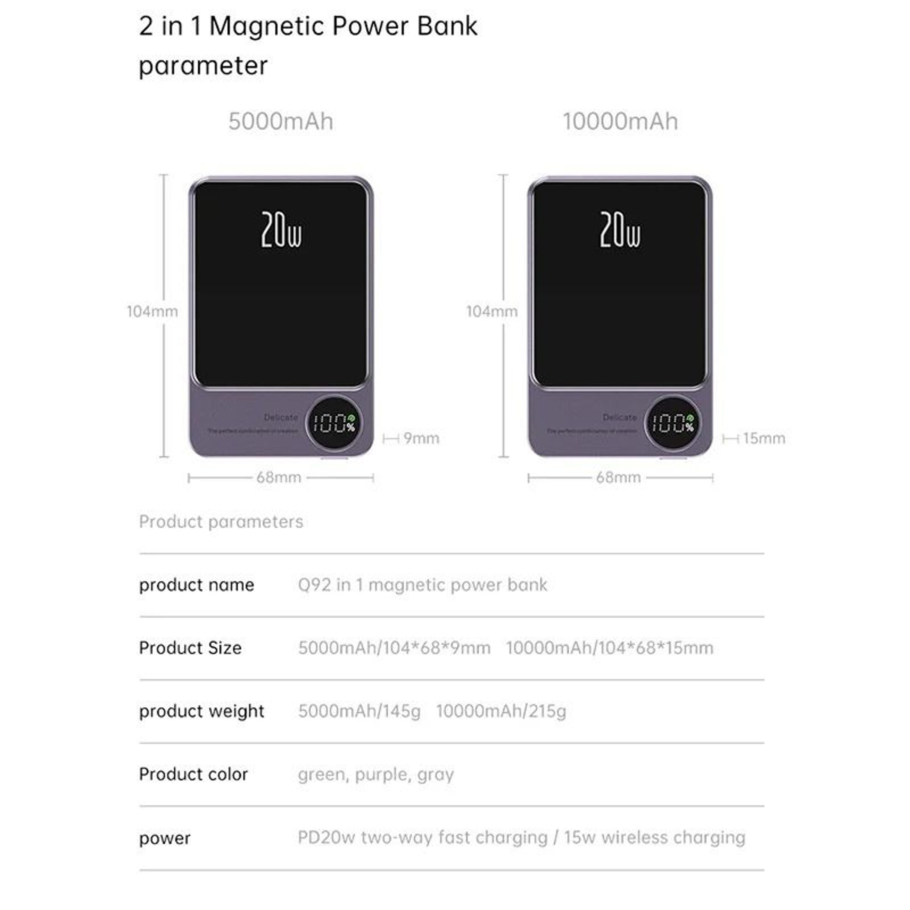 10000mAh Magnetic Alloy Power Bank  UltraSlim Wireless Fast Charger For IPhone 15  MagSafe Series 5