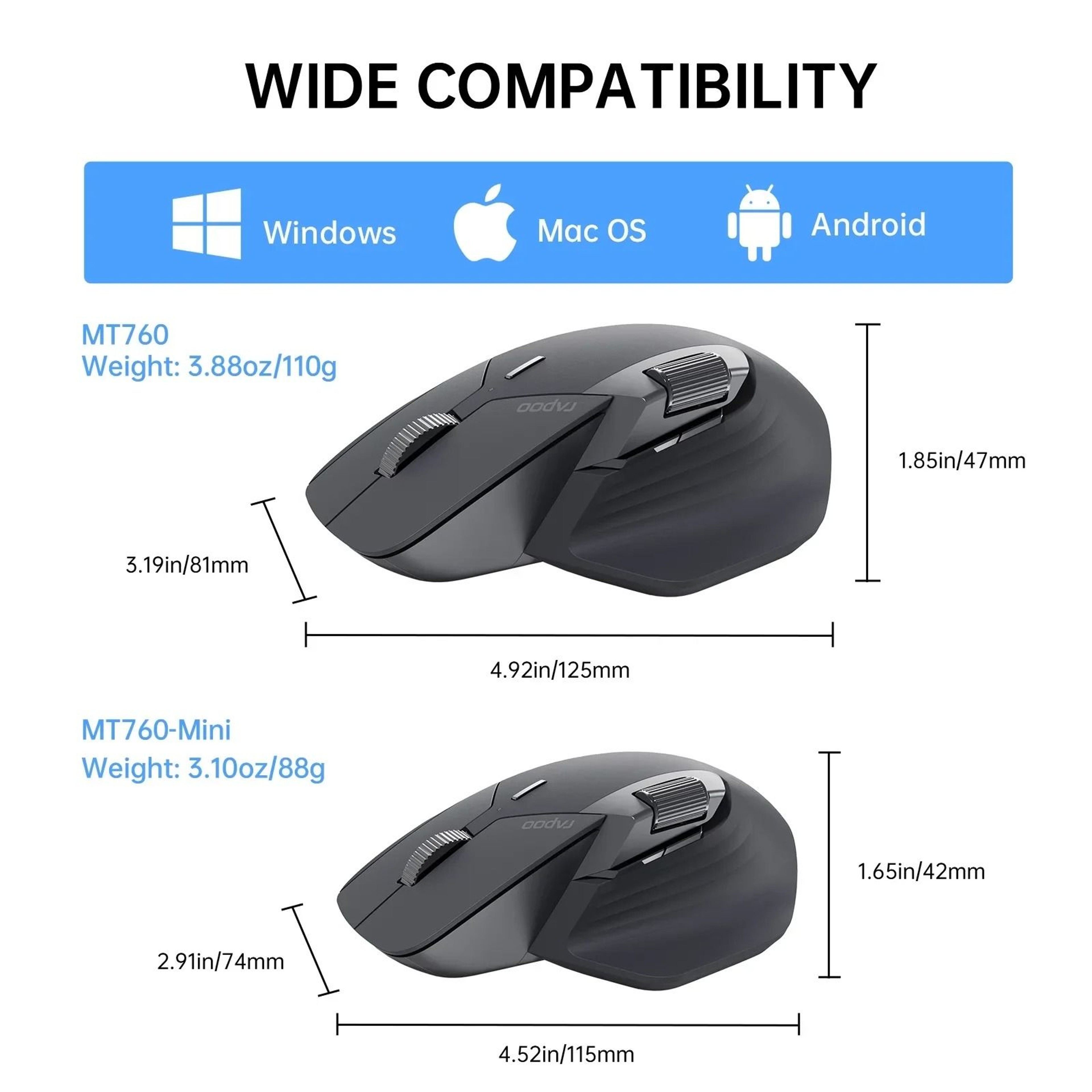 Rapoo MT760 MultiMode Wireless Mouse  Ergonomic Rechargeable Laser Mouse With 4000 DPI 5