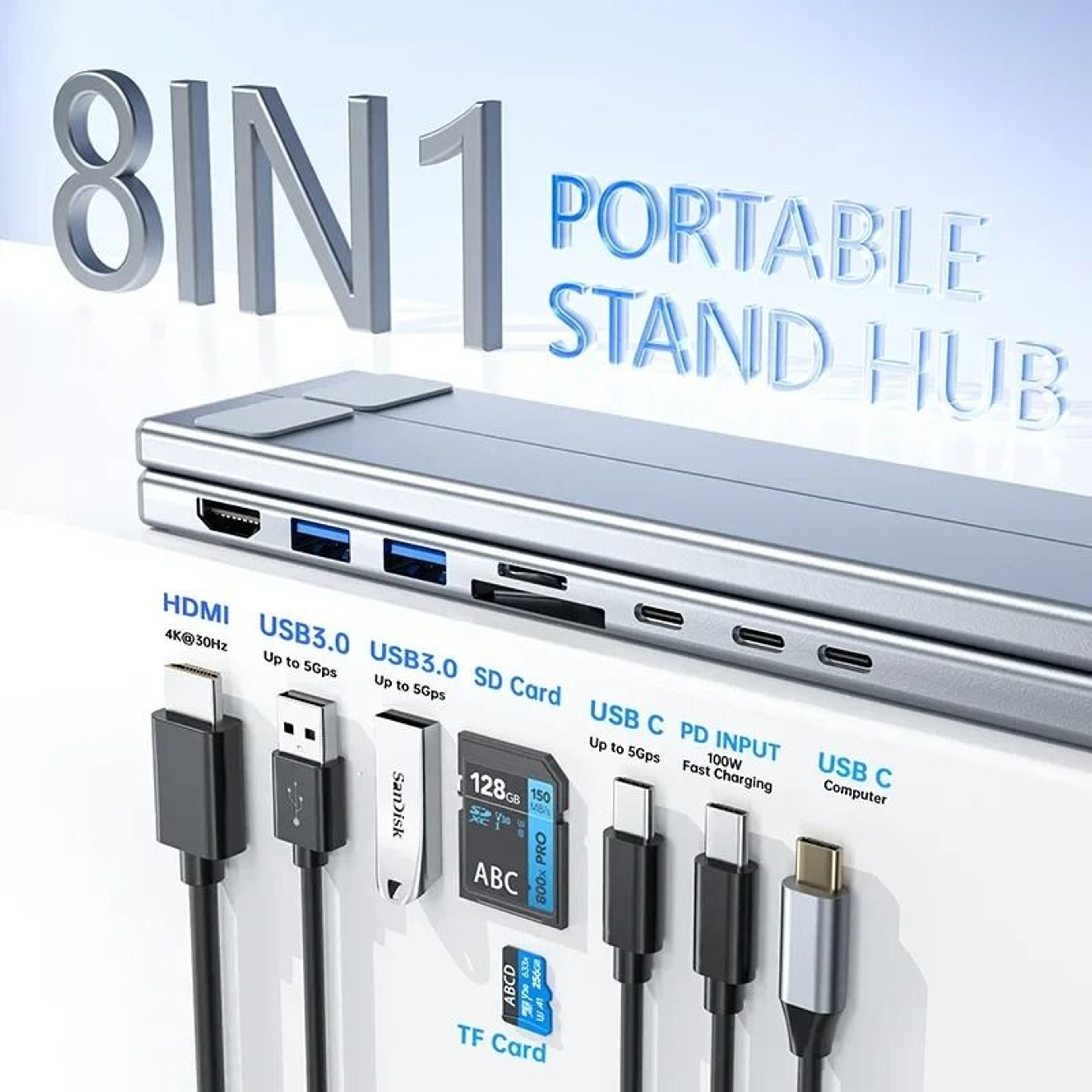 Universal Laptop Stand With Integrated USBC Hub  HDMI 4K SDTF Reader  PD Charging 2
