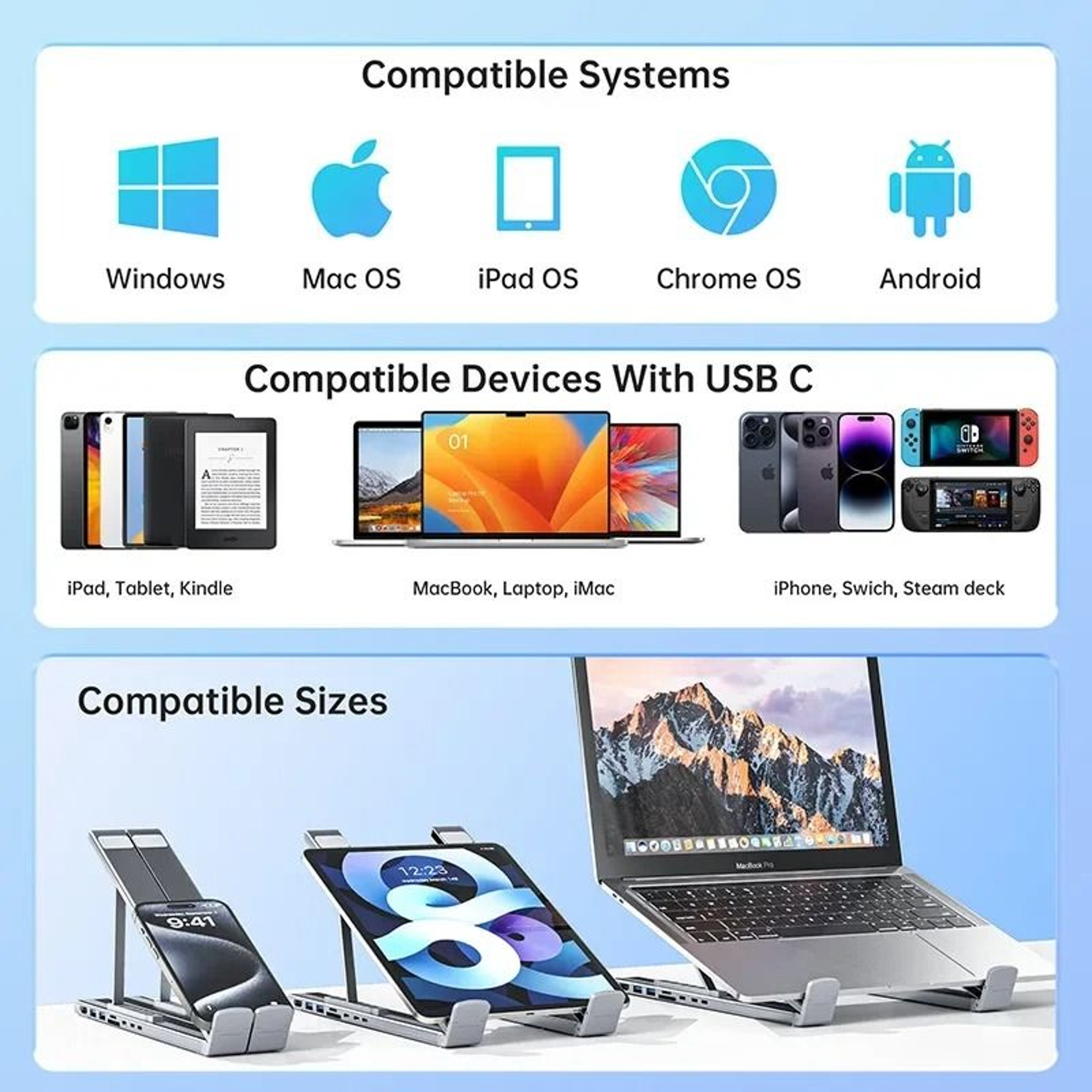 Universal Laptop Stand With Integrated USBC Hub  HDMI 4K SDTF Reader  PD Charging 5