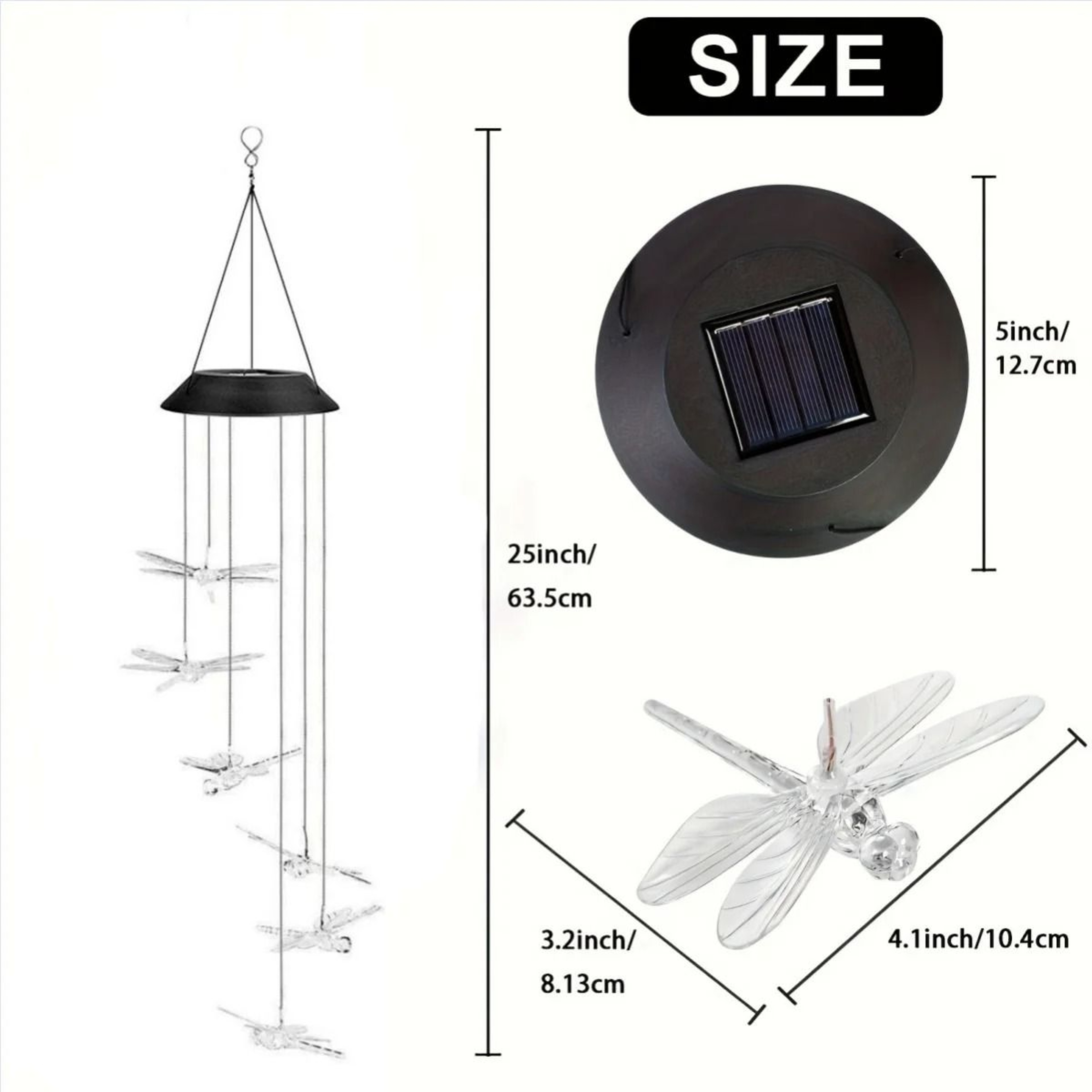 Solar Dragonfly Wind Chimes Outdoor  Waterproof Color Changing LED Memorial Lights For Patio  Garde 2