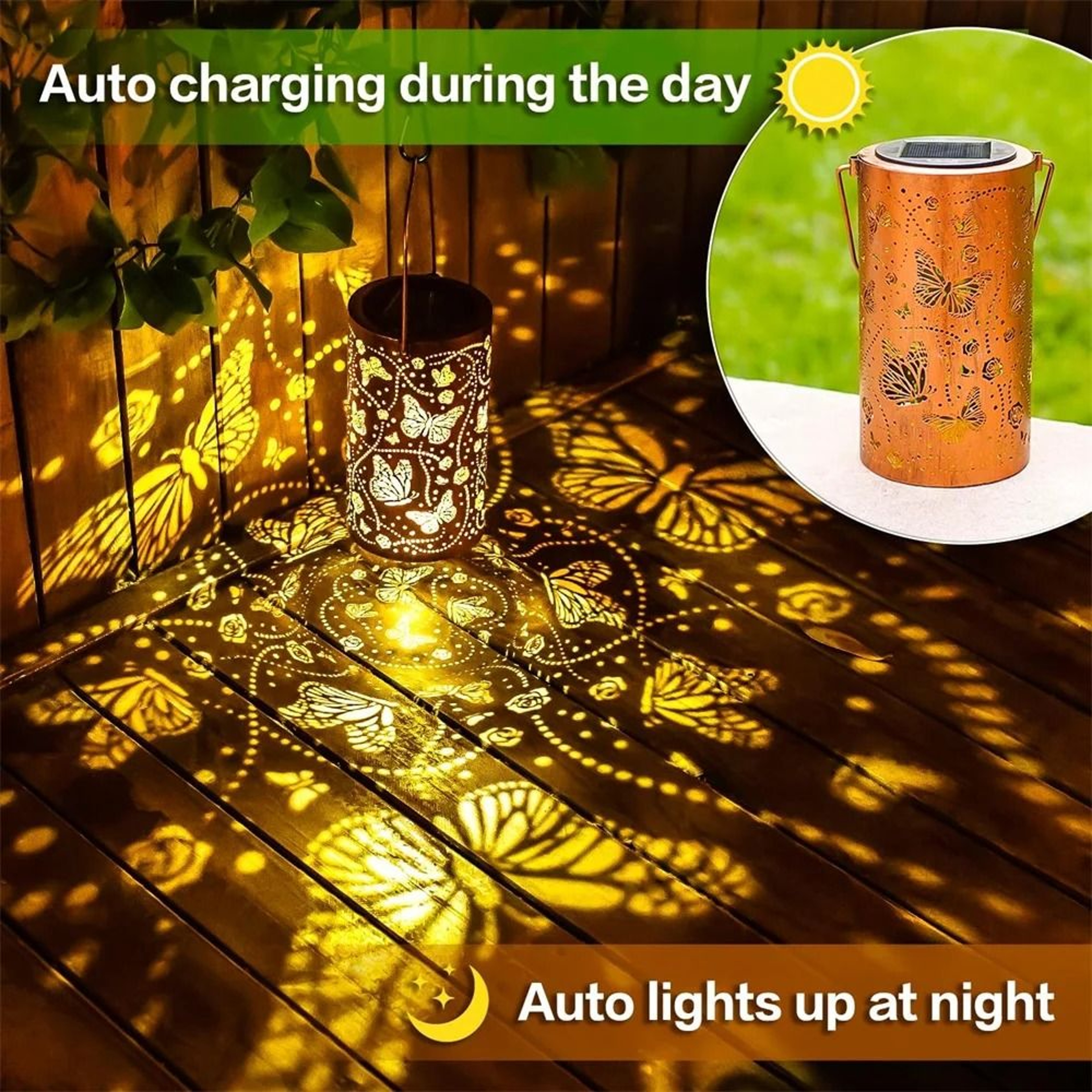 Hanging Butterfly Solar Lantern  Waterproof Decorative Metal LED Light For Yard  Porch 2
