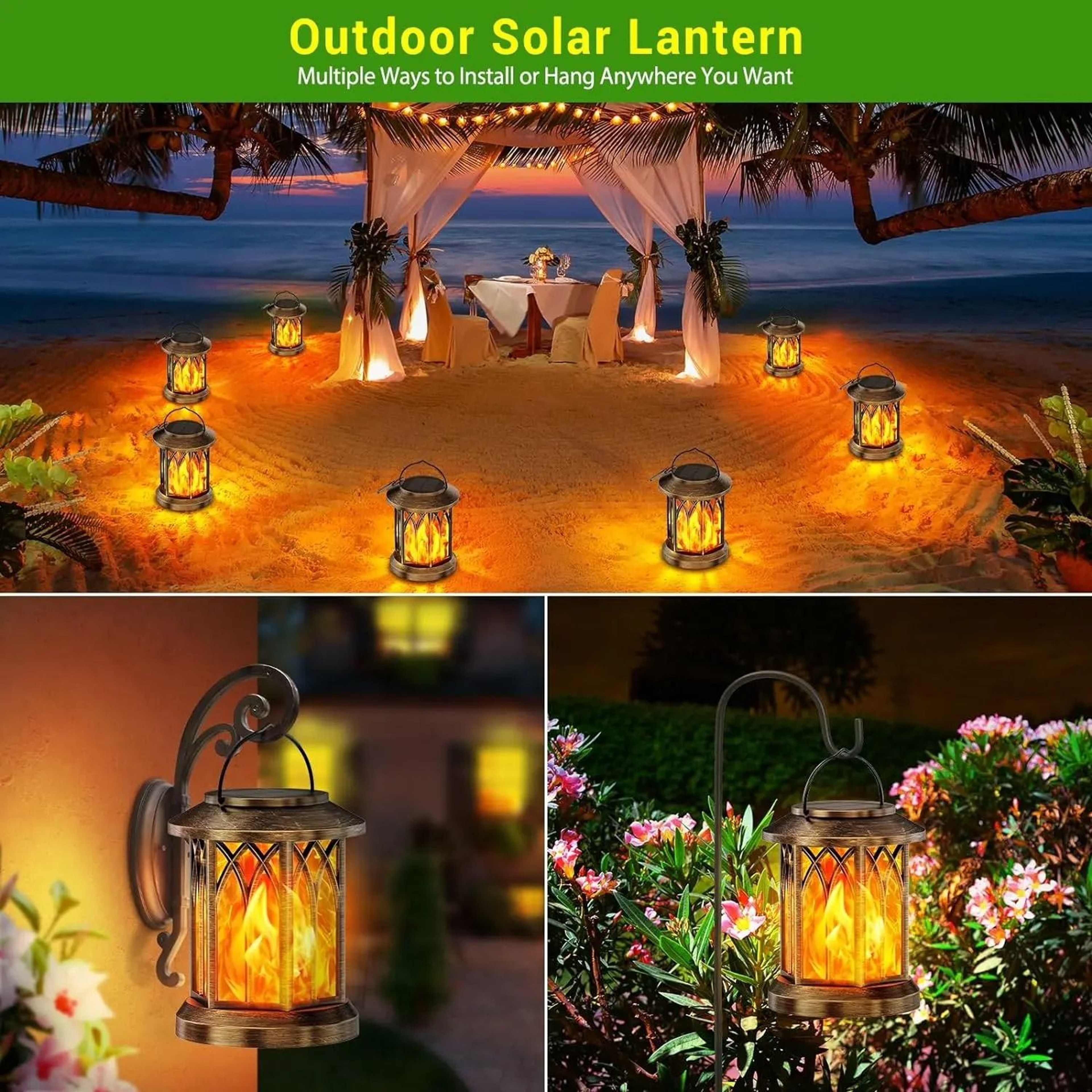 2Pack Upgraded Flickering Flame Solar Lanterns  Hanging Outdoor Garden Lights In Bronze  Black 5