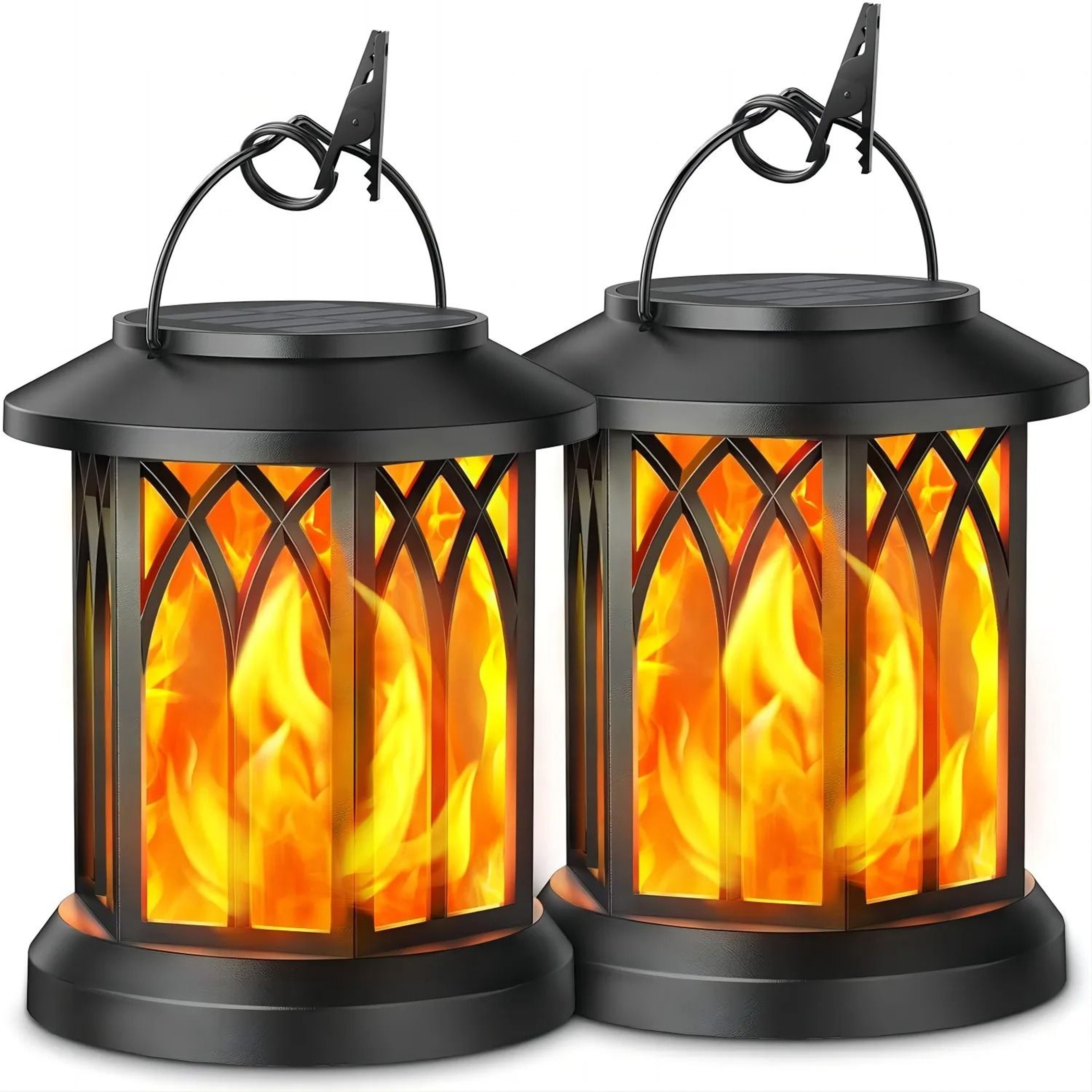 2Pack Upgraded Flickering Flame Solar Lanterns  Hanging Outdoor Garden Lights In Bronze  Black 6