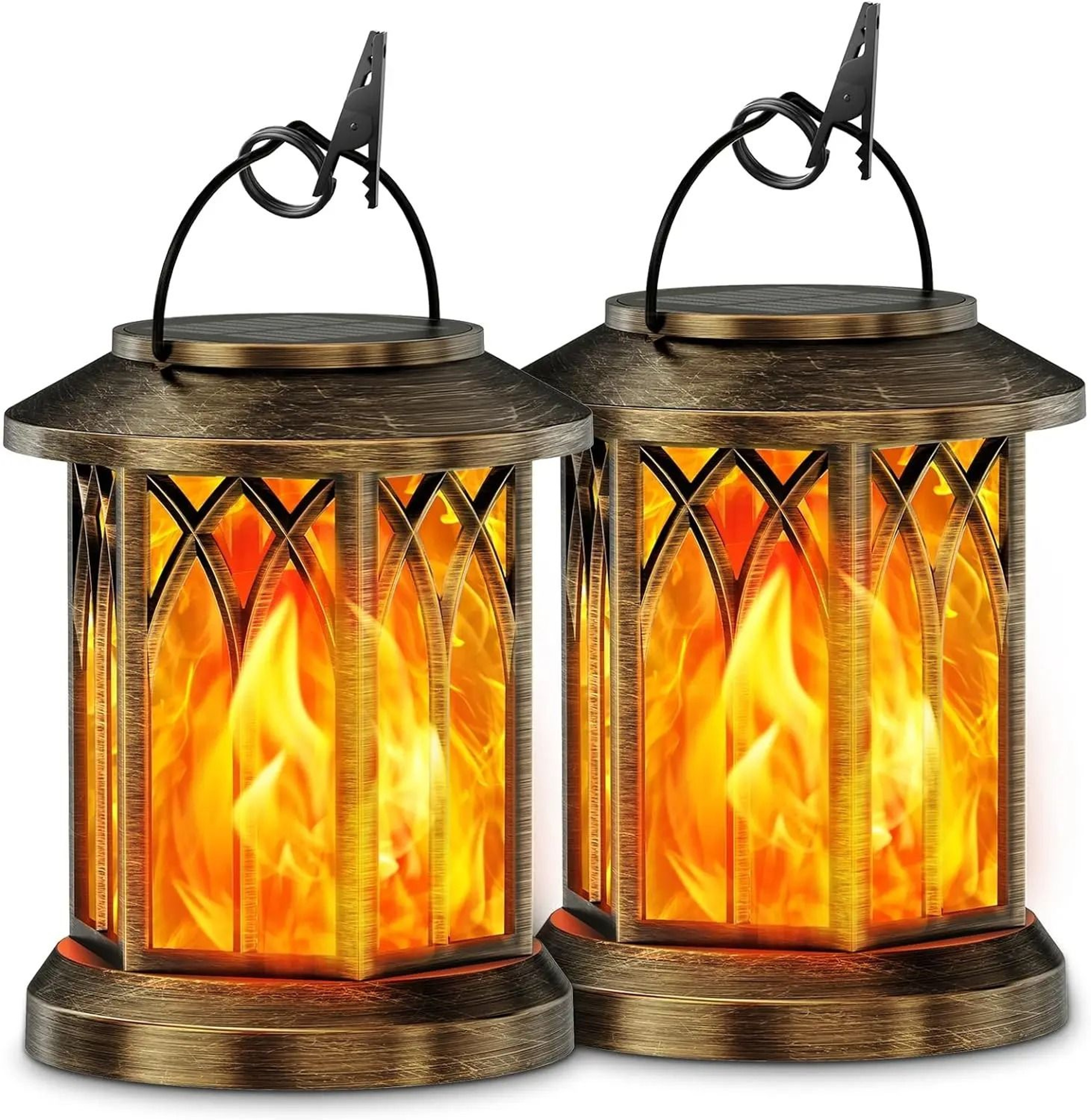 2Pack Upgraded Flickering Flame Solar Lanterns  Hanging Outdoor Garden Lights In Bronze  Black 7