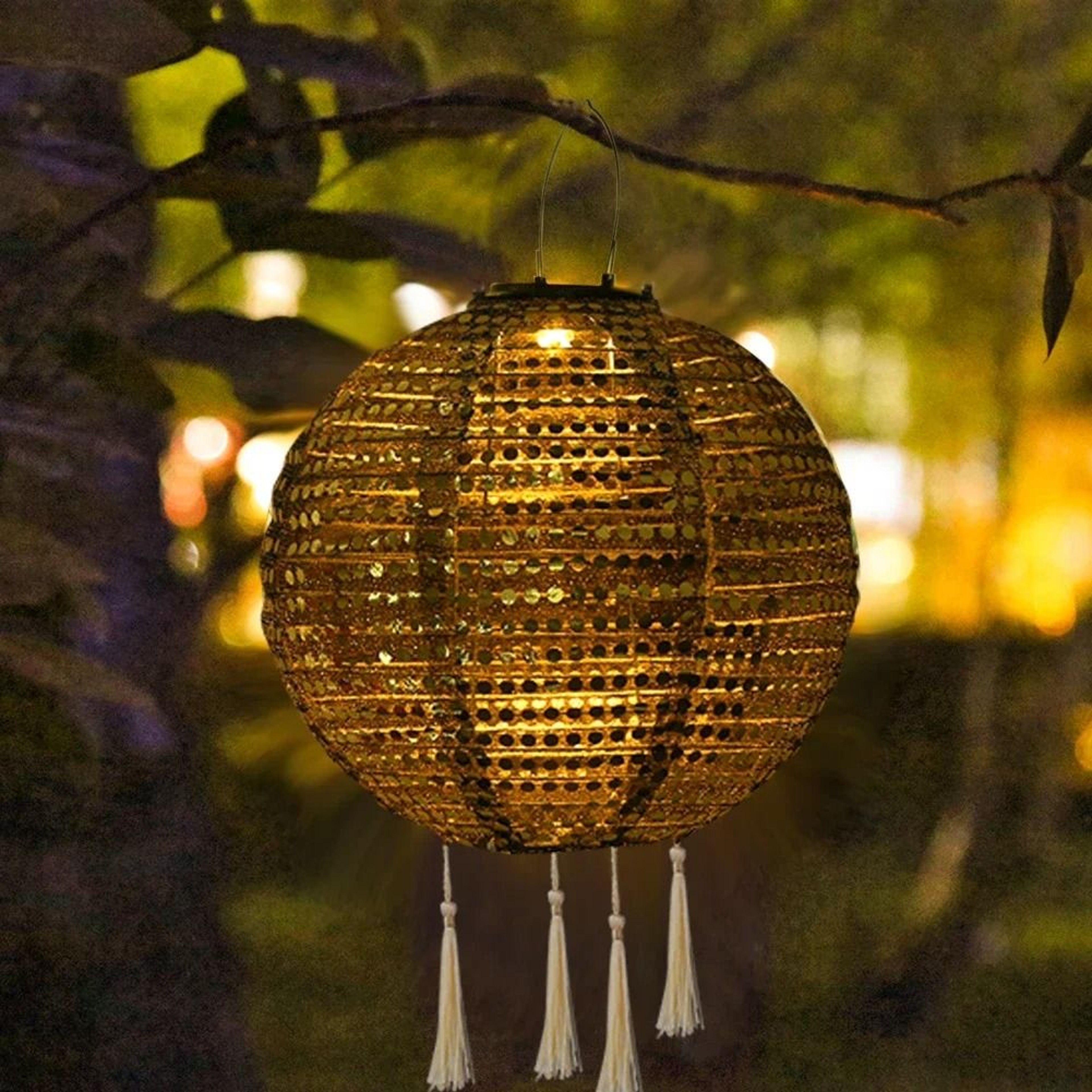 25cm LED Solar Hanging Lantern  Waterproof Nylon Projection Light For Garden  Party Decor 0