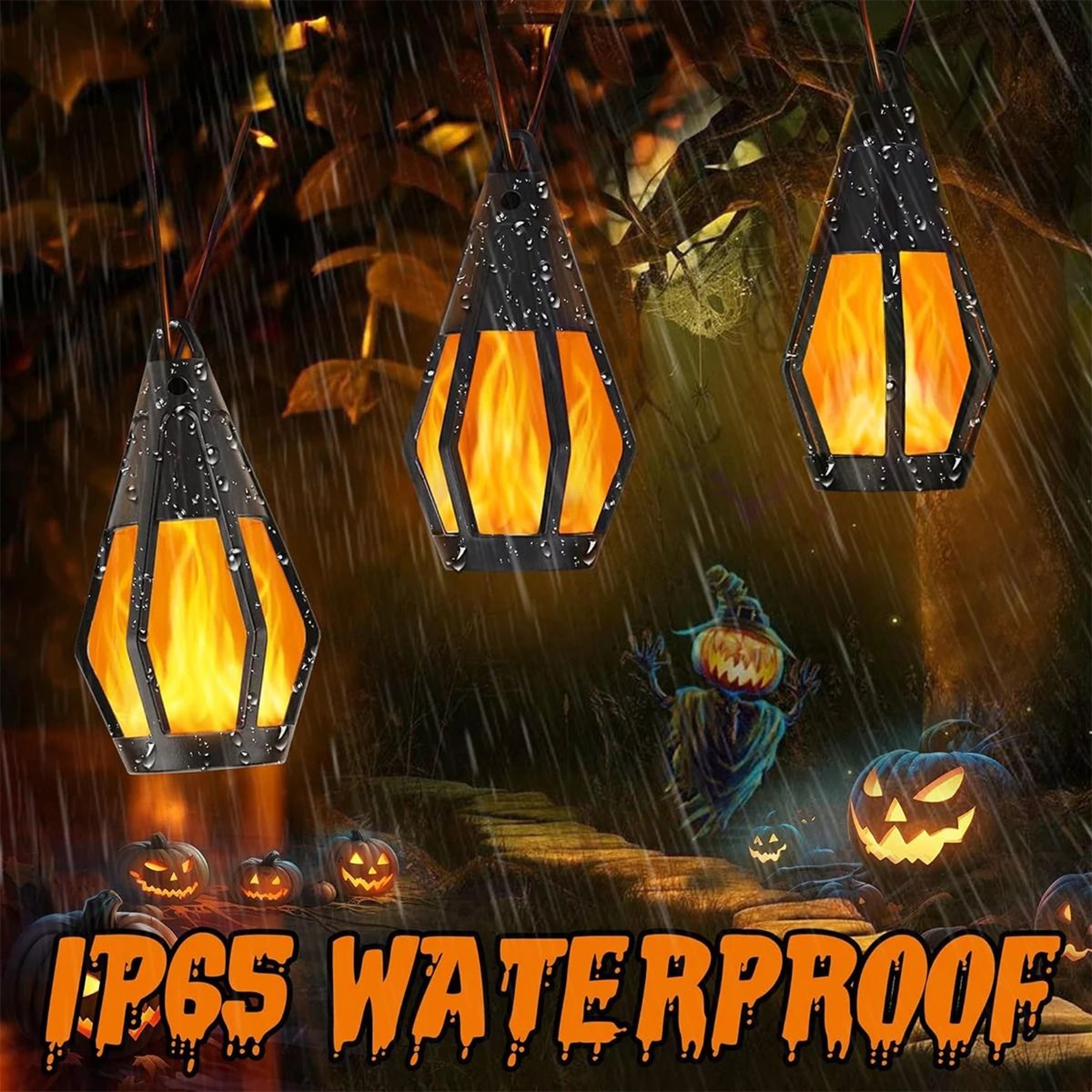 10Bulb Flickering Flame Solar String Lights  Waterproof Outdoor Halloween Yard  Patio Decor 3