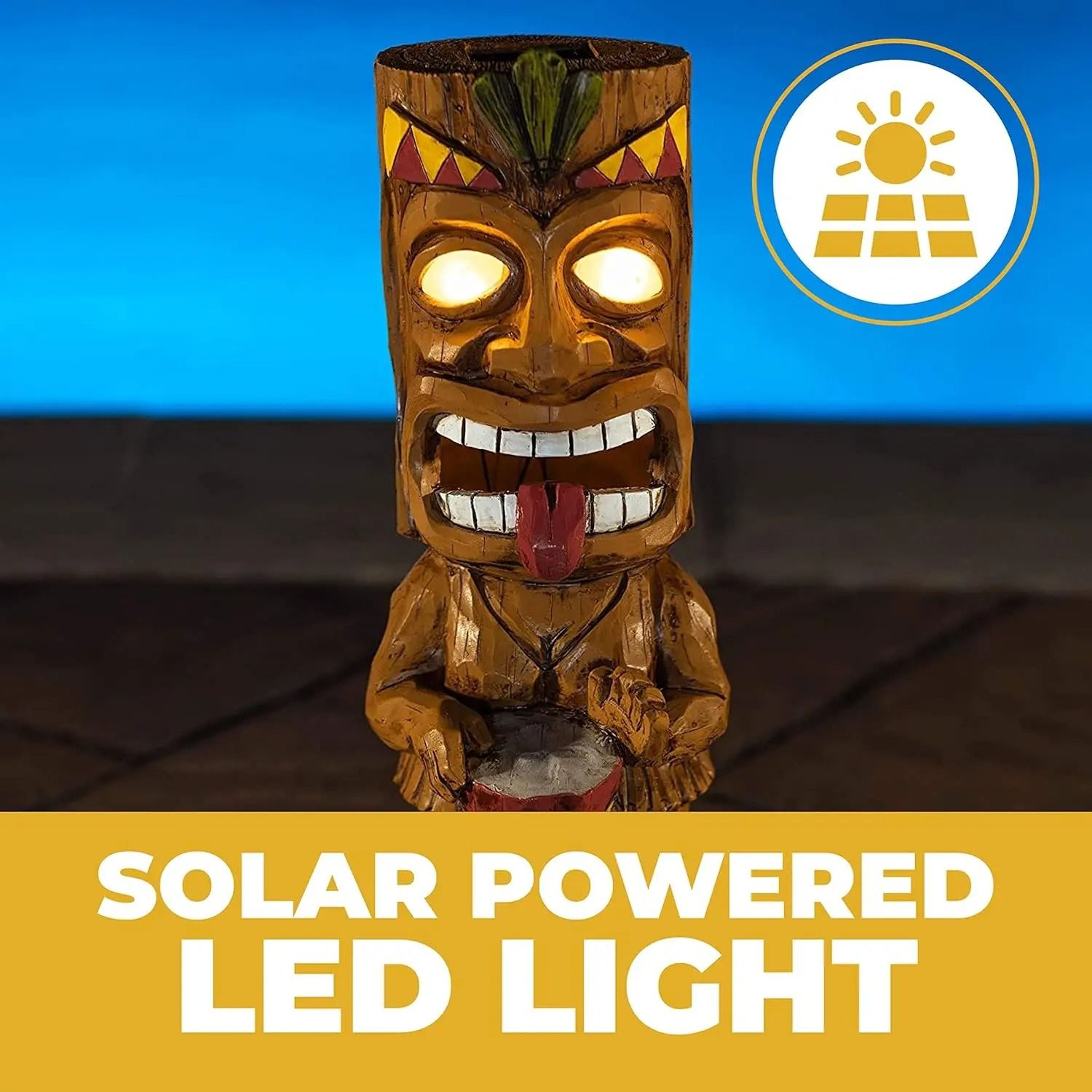 Solar Tiki Totem Statue  Tropical Hawaiian Party Decor  Outdoor Backyard Patio Lighting 4