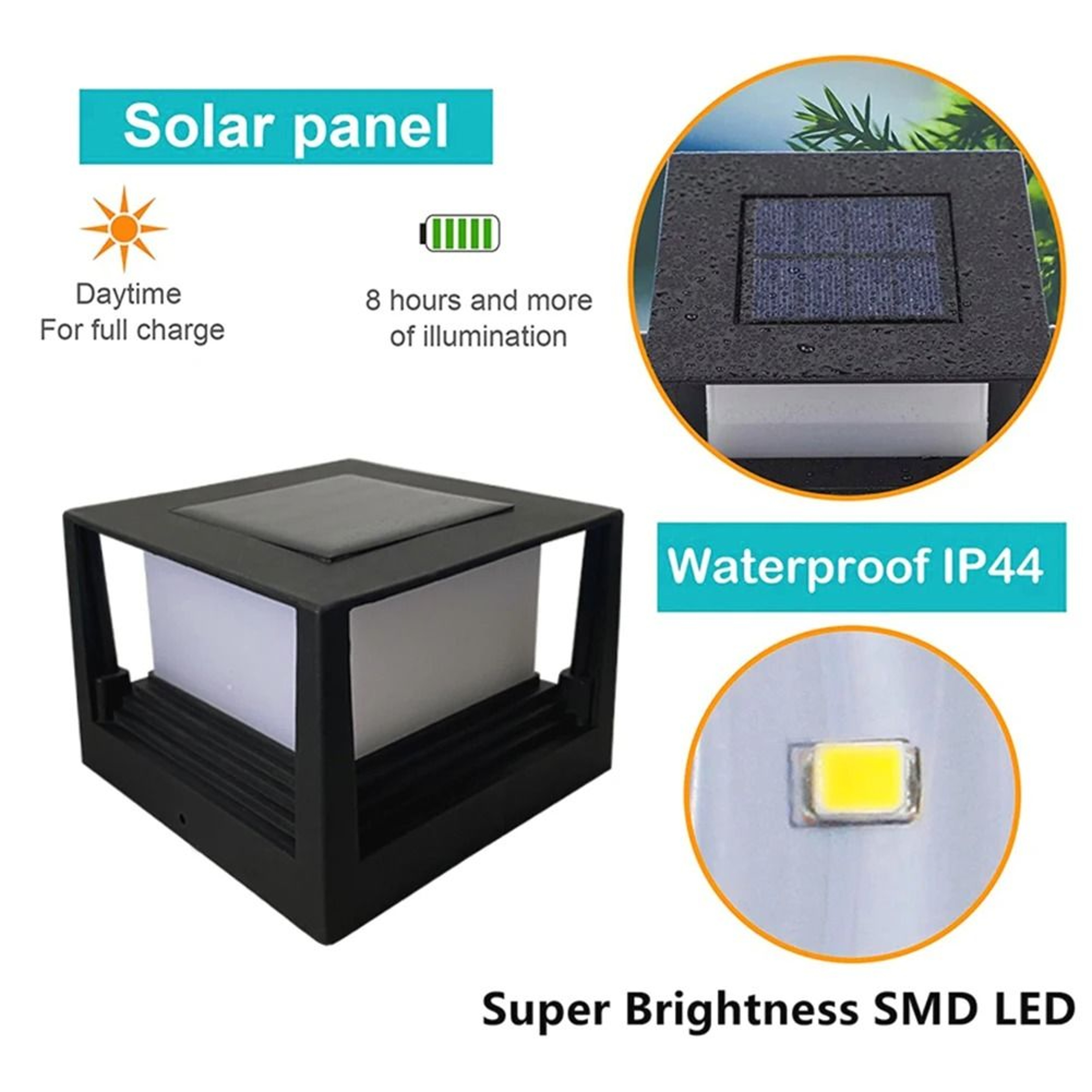 LED Solar Pillar Light  Waterproof Outdoor Column  Fence Post Lamp With DualColor Switching 3