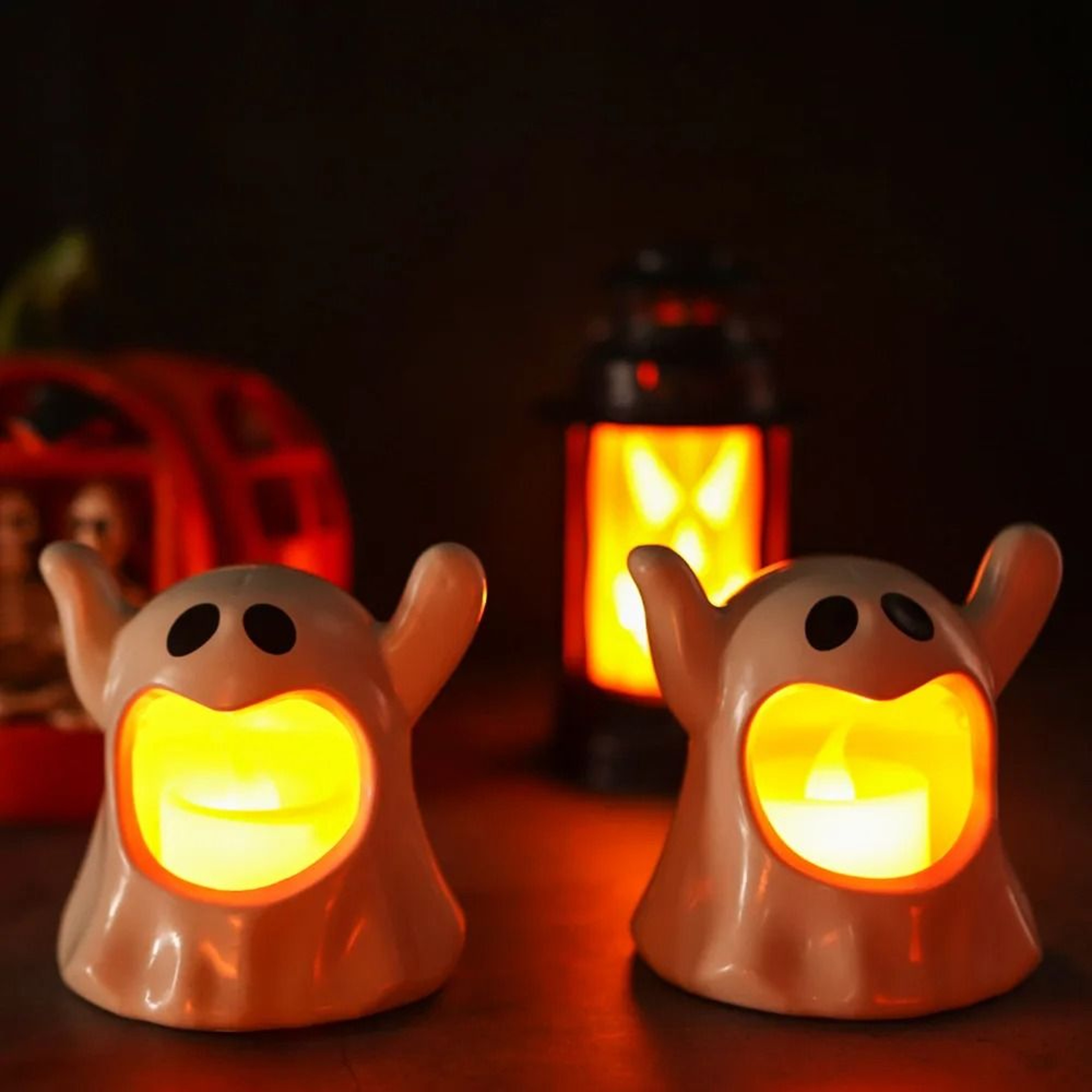 Halloween Ghost Candle Holder  LED Candlestick Lighting  Spooky Party Decoration  314 CeramicStyle  2