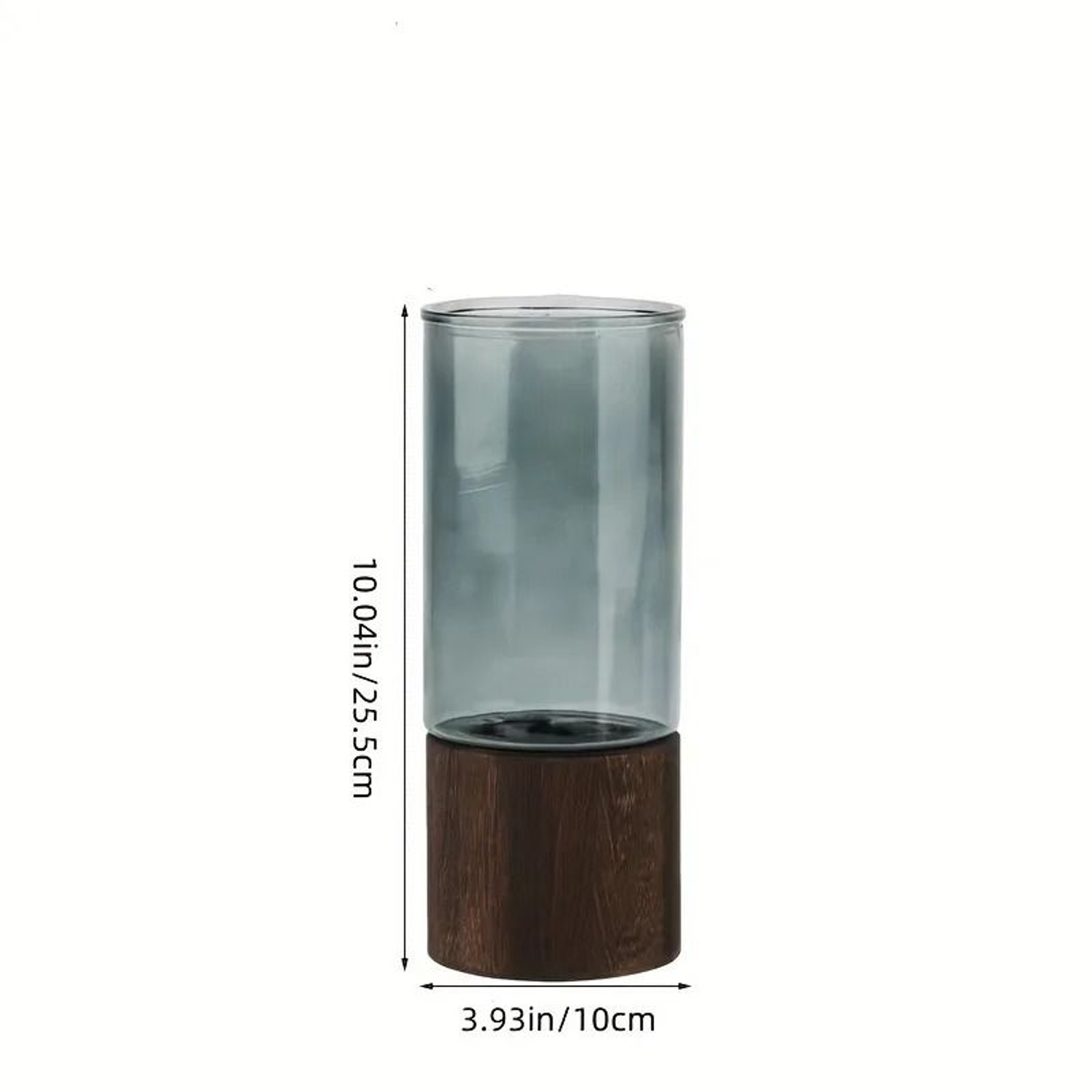 Nordic Style Elegant Glass Vase  Premium Smoked Glass With Solid Wooden Base  Modern Tabletop Flora 6