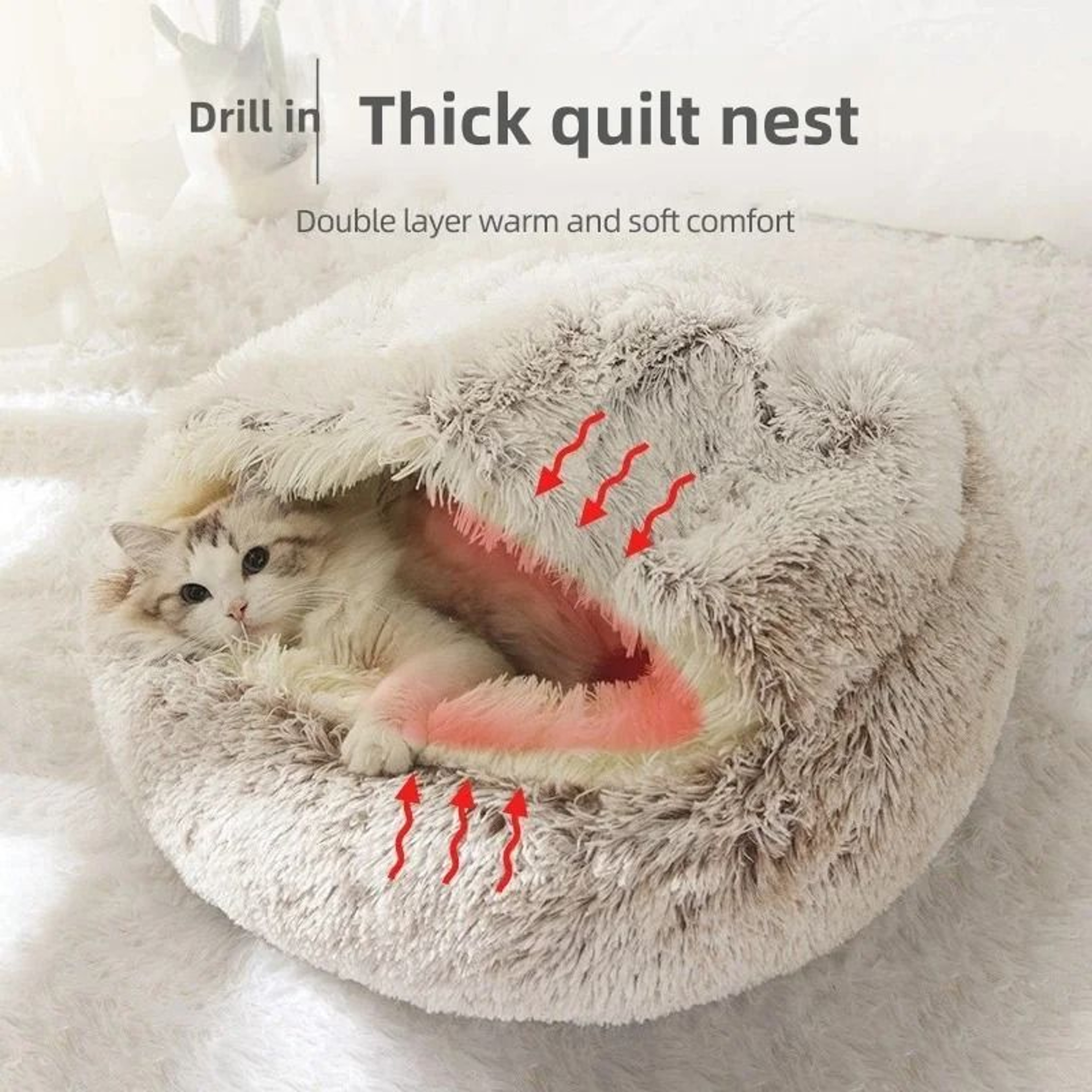 SemiEnclosed Plush Pet Bed  Autumn  Winter Warm Shell Nest For Cats  Small Dogs 4