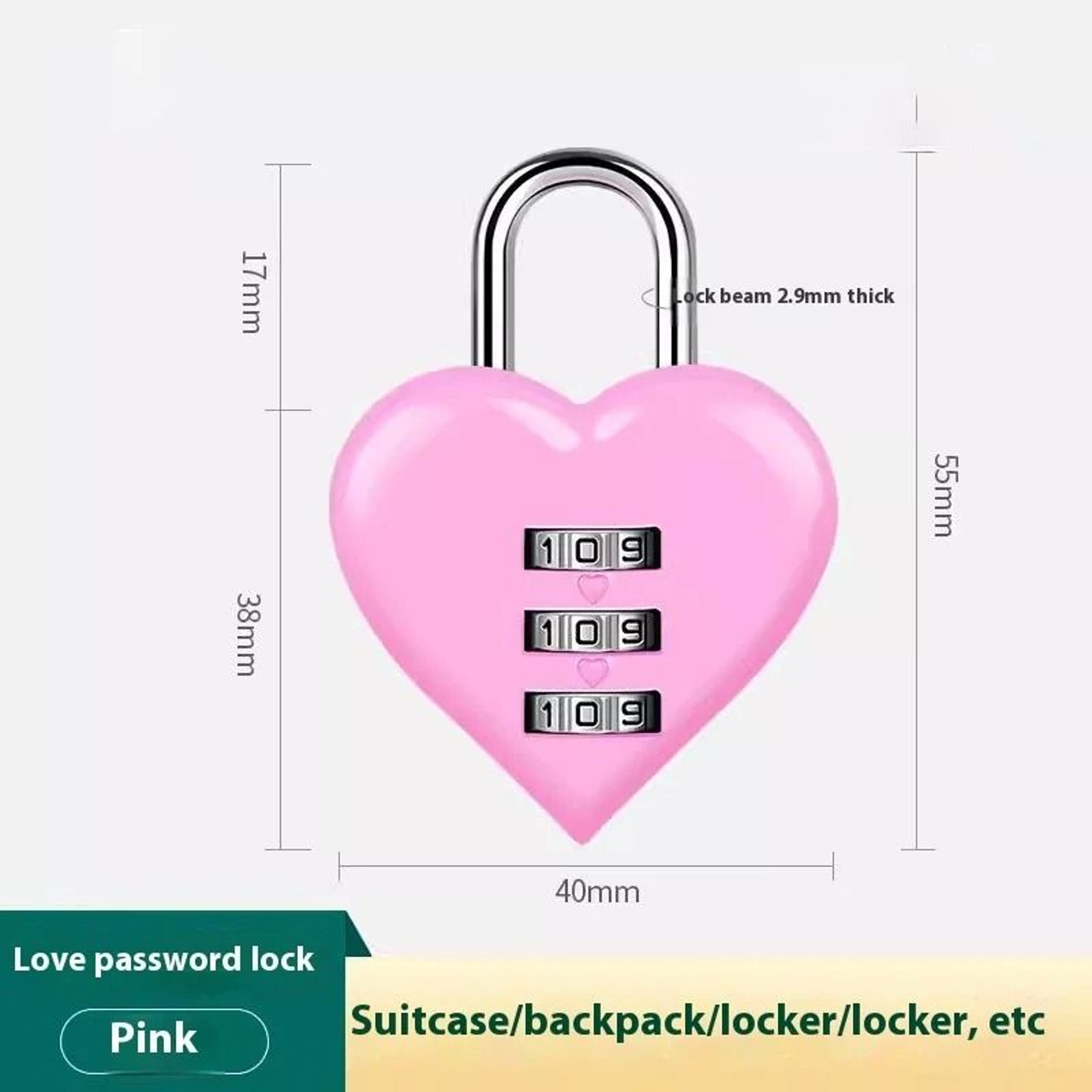 HeartShaped 3Digit Combination Lock  Mini Suitcase  Backpack Security For Travel  School 6