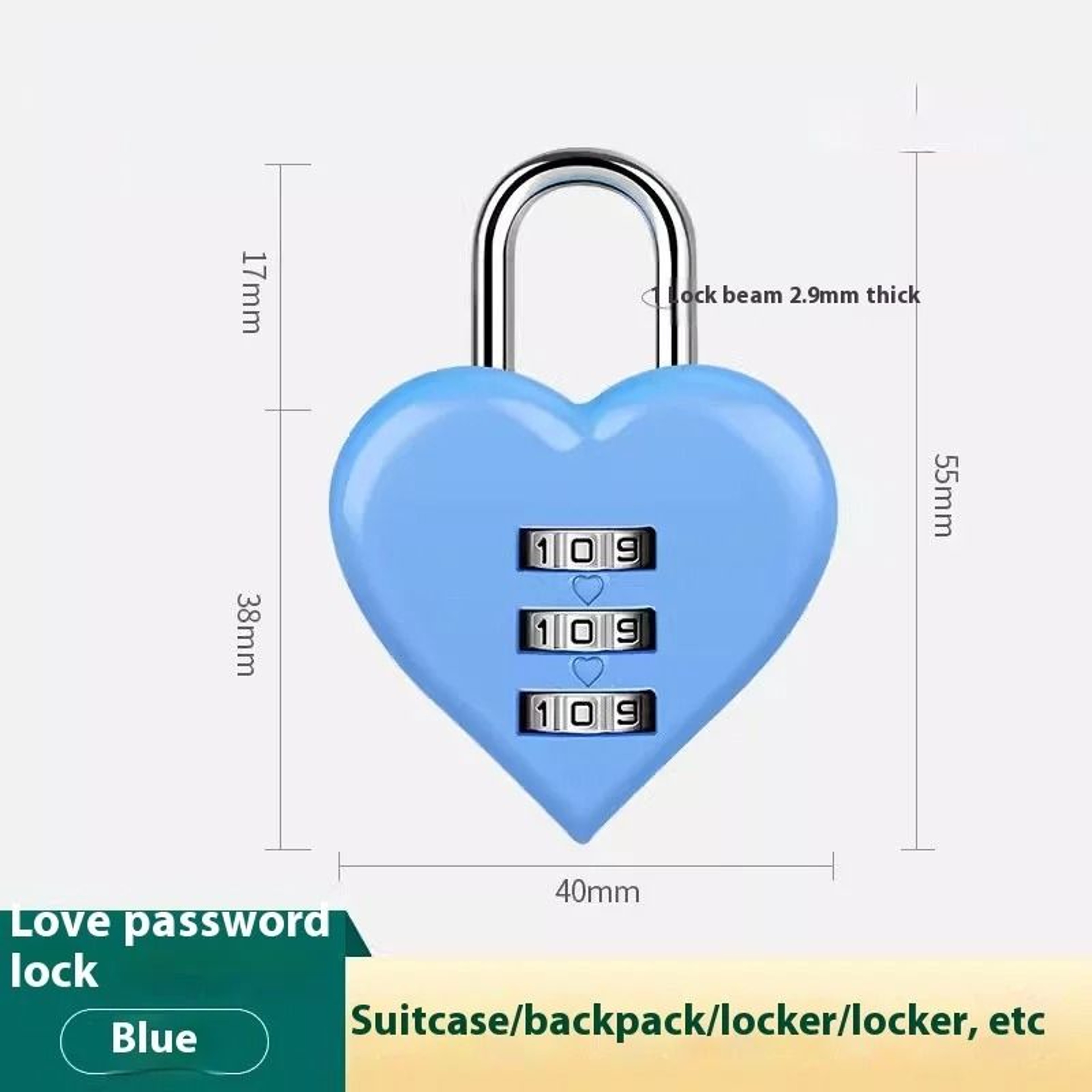 HeartShaped 3Digit Combination Lock  Mini Suitcase  Backpack Security For Travel  School 7