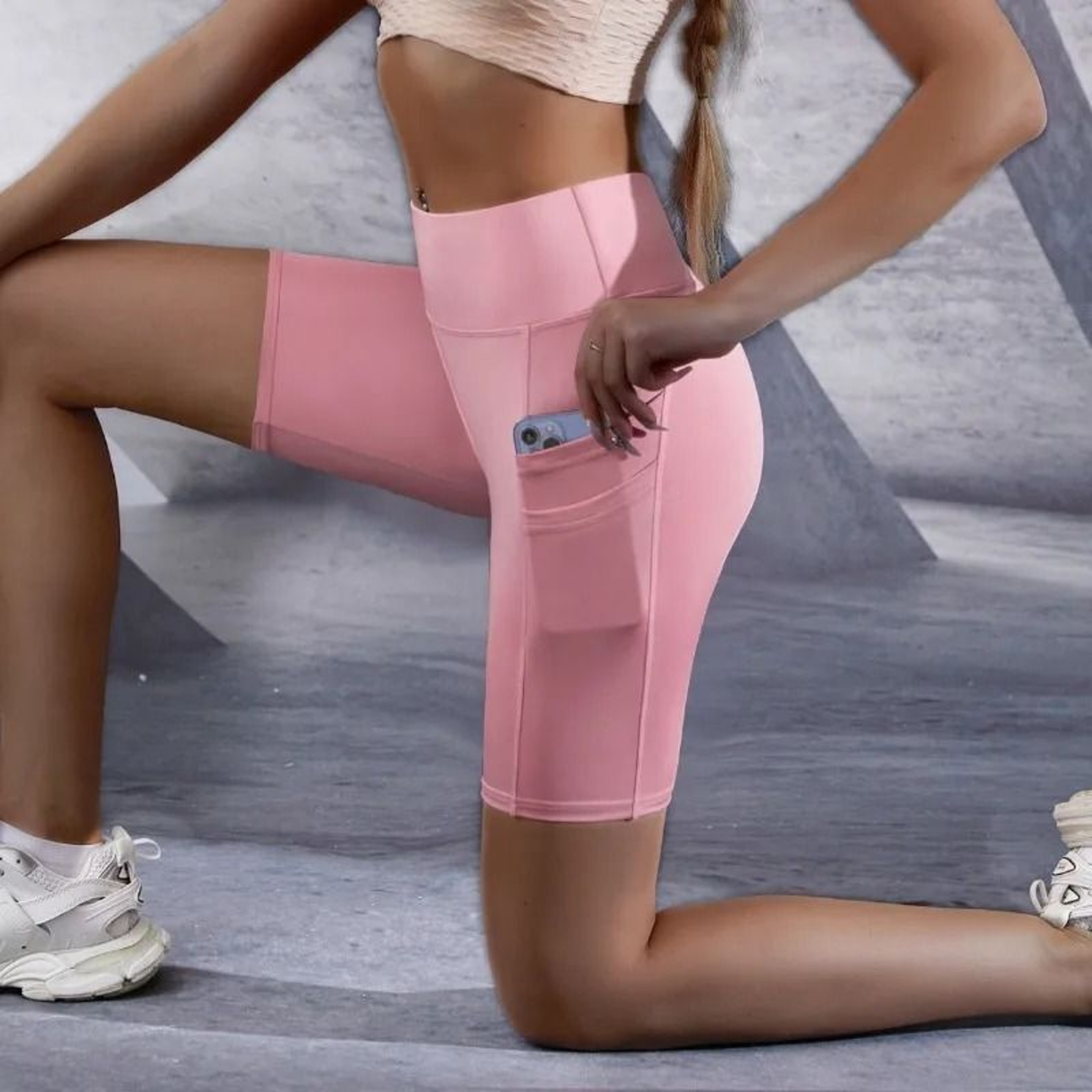 Womens Double Pocket Sports Shorts  High Waist Elastic Slim Fitness Shorts For Gym  Yoga 0