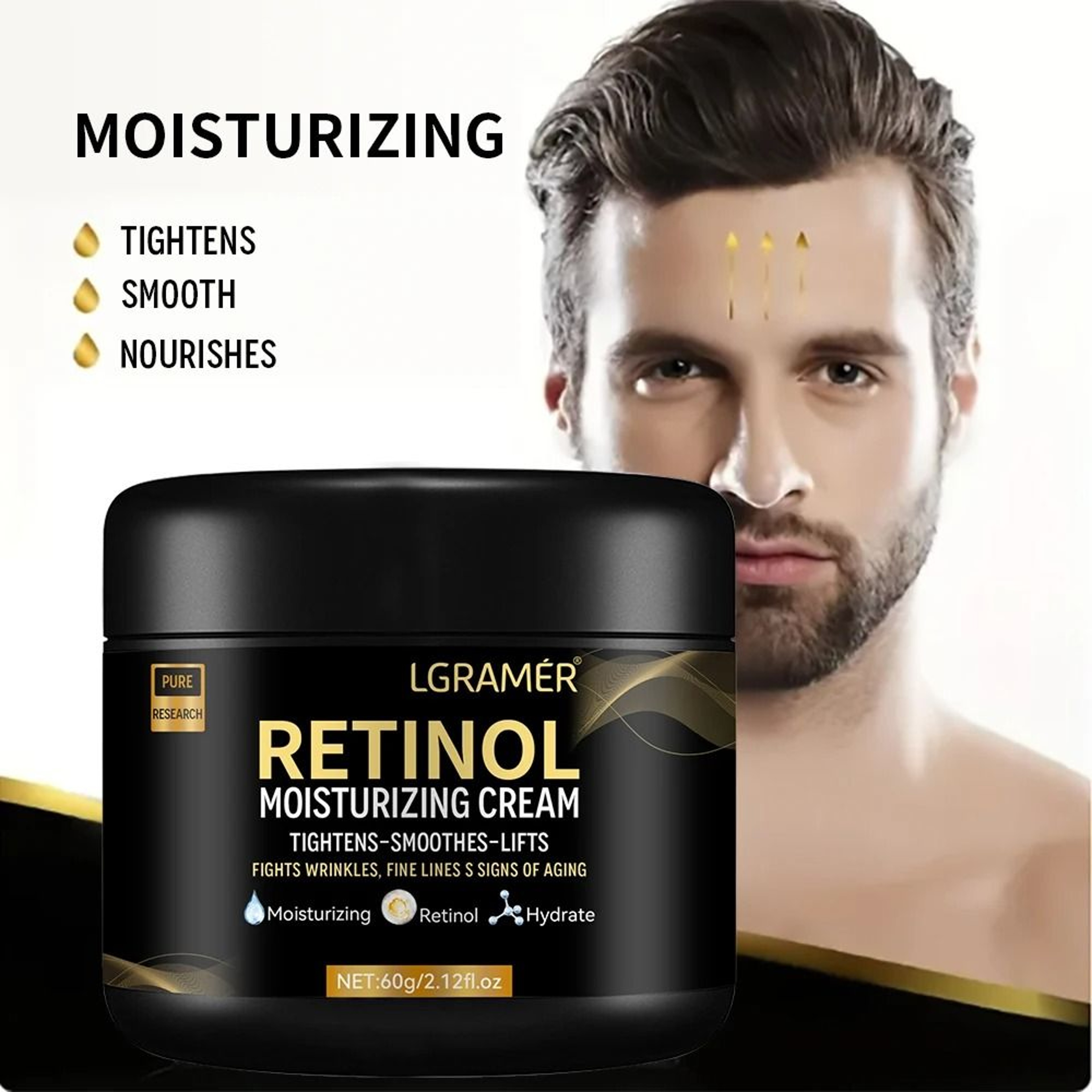 Mens Retinol Face Moisturizer  AntiWrinkle  Aging Recovery Cream  Professional Whitening  Pore Shri 2