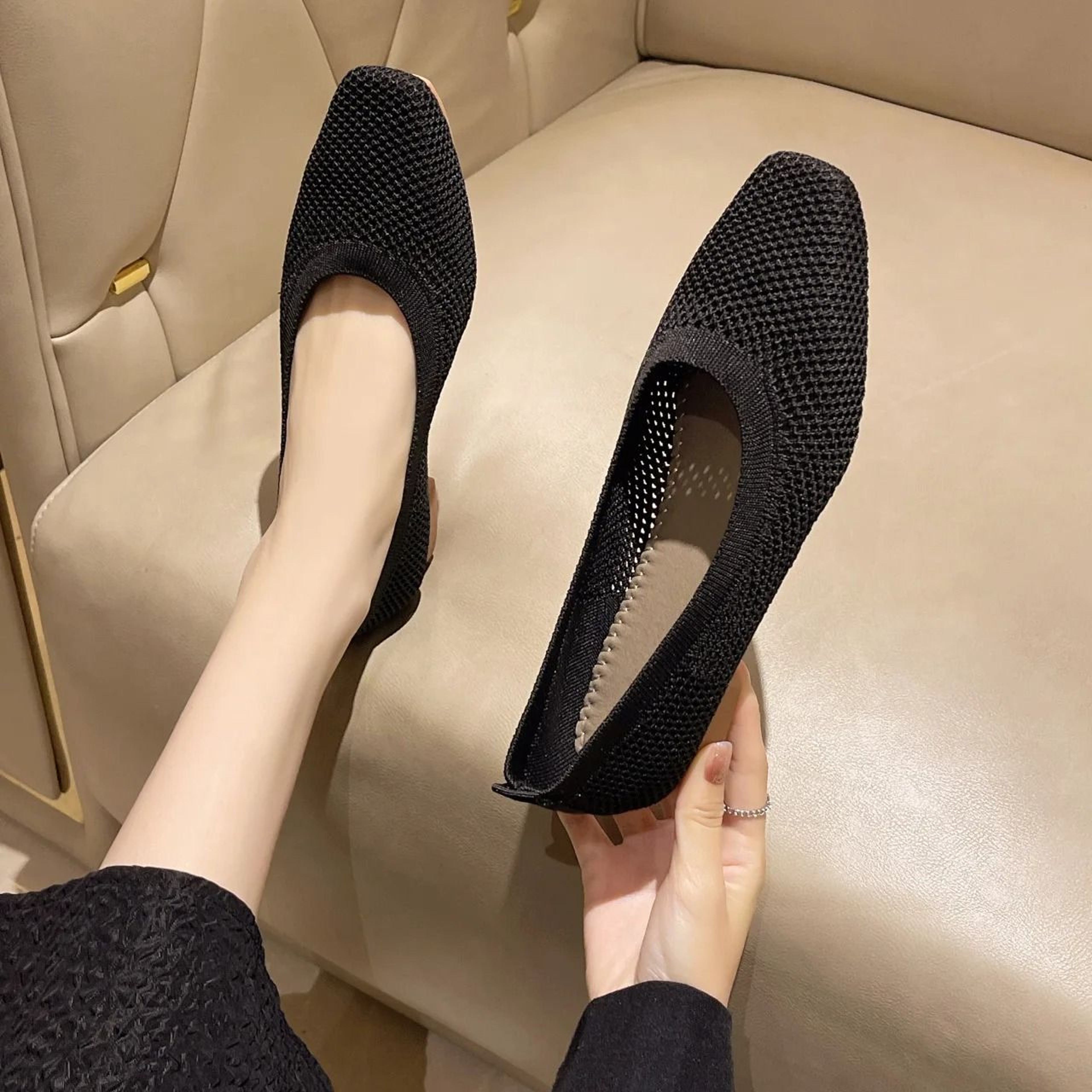 Breathable Mesh Fashion Flats Women Spring Summer Square Toe Slip On Loafers Walking Shoes 7