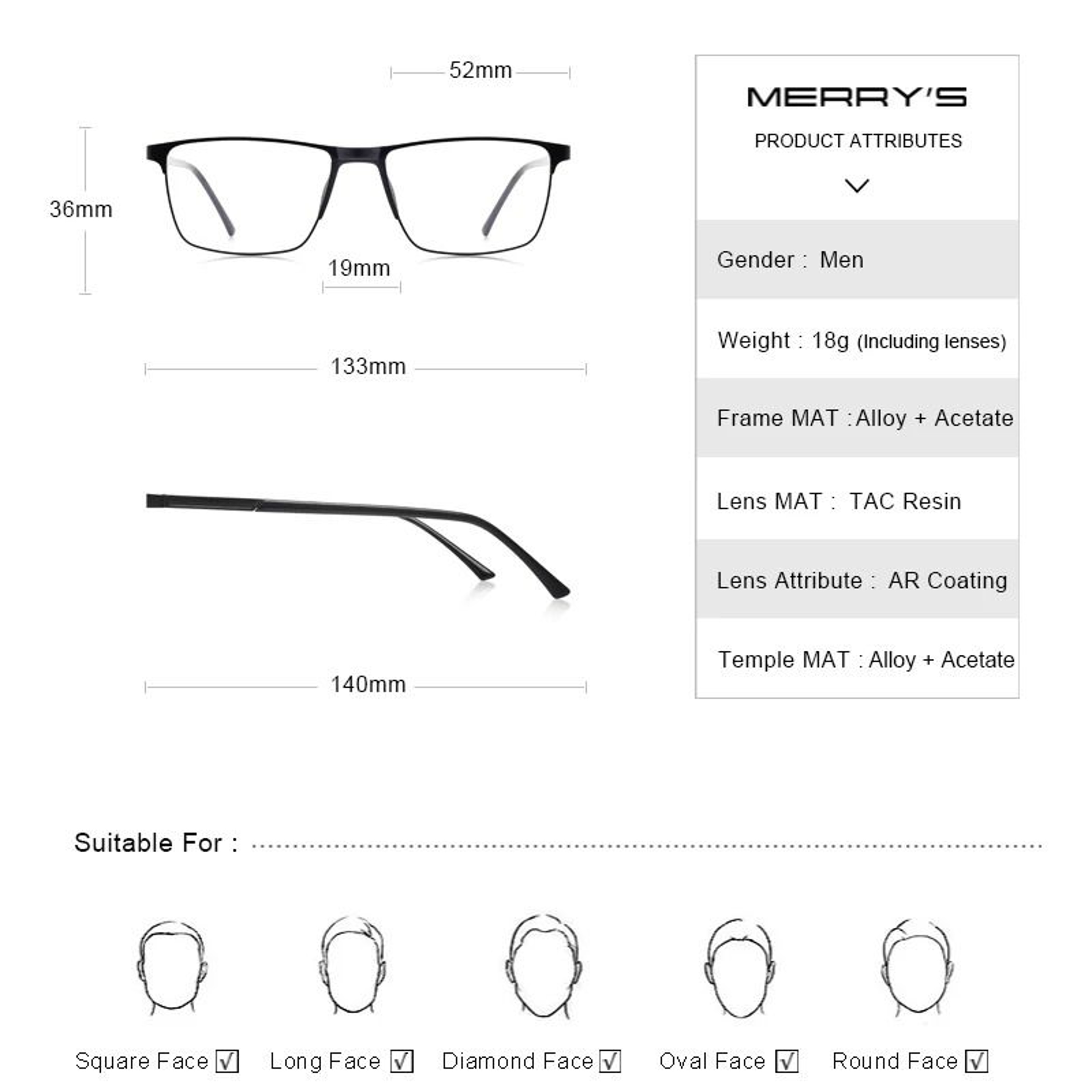 MERRYS DESIGN Mens Titanium Alloy Ultralight Square Optical Frames 3