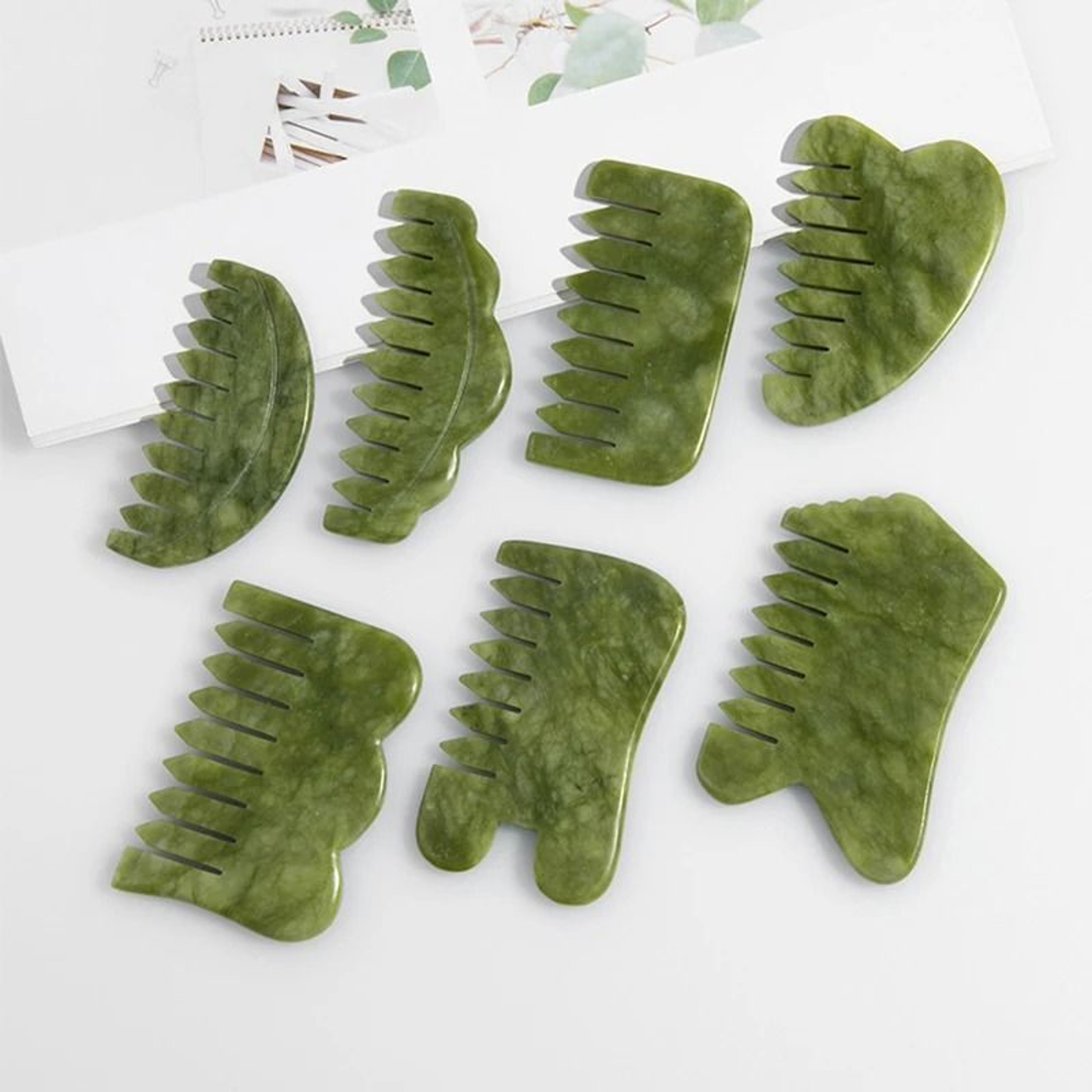 Natural Jade Scalp Comb And Facial Gua Sha Scraping Board 1