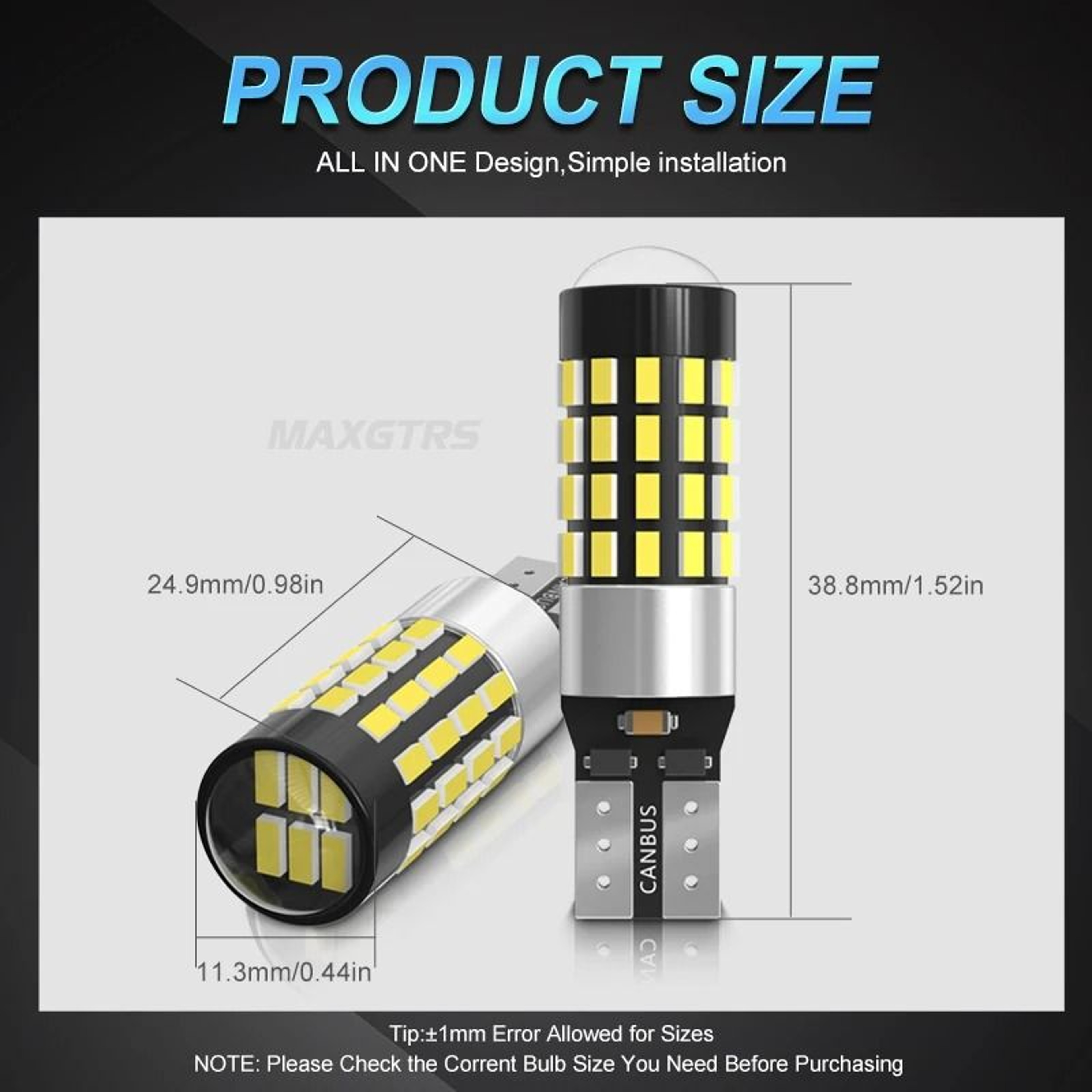 HighPower T10 921 912 CANBUS LED Backup And Reverse Bulbs  54 SMD 4014 Extreme Bright 2